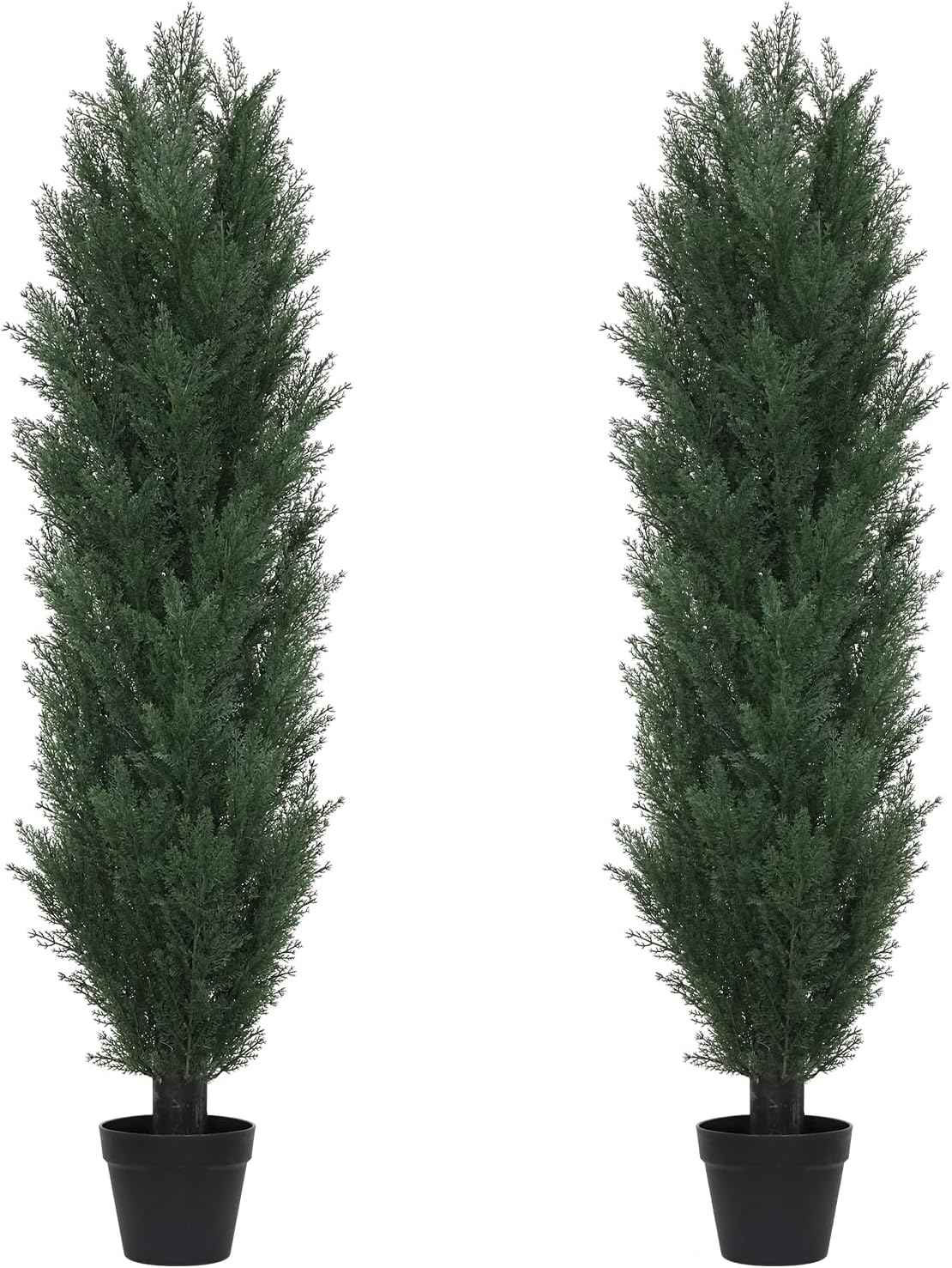 THE BLOOM TIMES 5ft Topiary Trees Artificial Outdoor Set of 2, UV Resistant Faux Cedar Pine Cypress Bushes & Shrubs, Fake Plants for Front Porch Outside Planter Patio Decor 5 Foot Tall