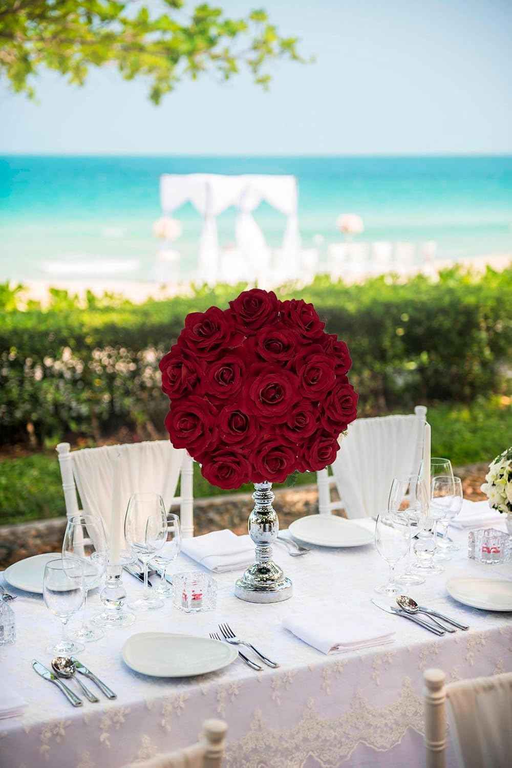 25PCS Red Rose Artificial Flower Heads 7 CM Velvet Rose Flowers Real Look Rose Flower Heads for DIY Wedding Home Party Baby Shower Decor(Red)
