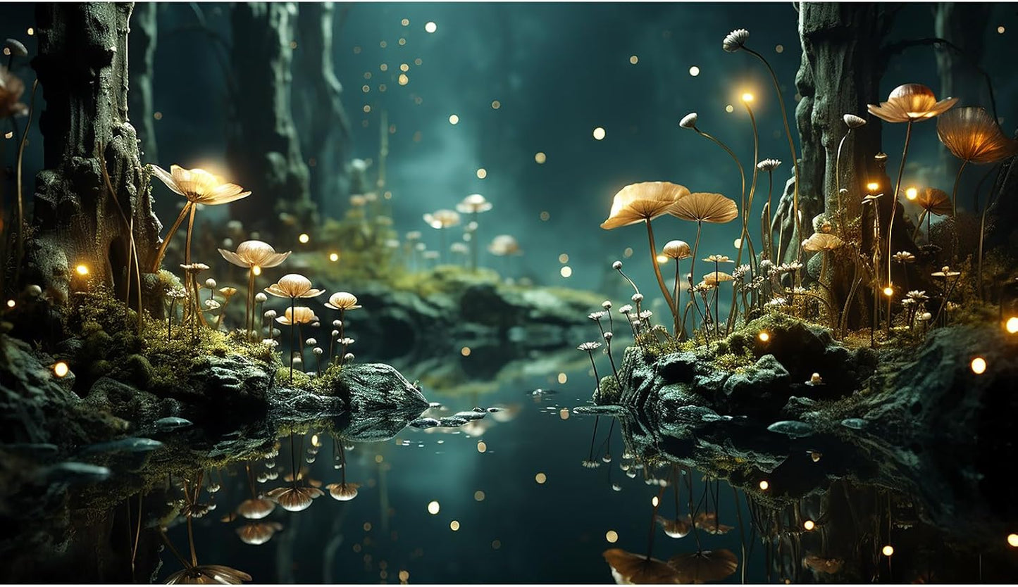 Fantasy Aquarium Background Rock Flowers Tranquil Water Scene Terrarium Backdrop Fantasy Lights Fish Tank Background Reptile Habitat Backdrop Aquarium Poster Wallpaper Decor Vinyl 36x18in