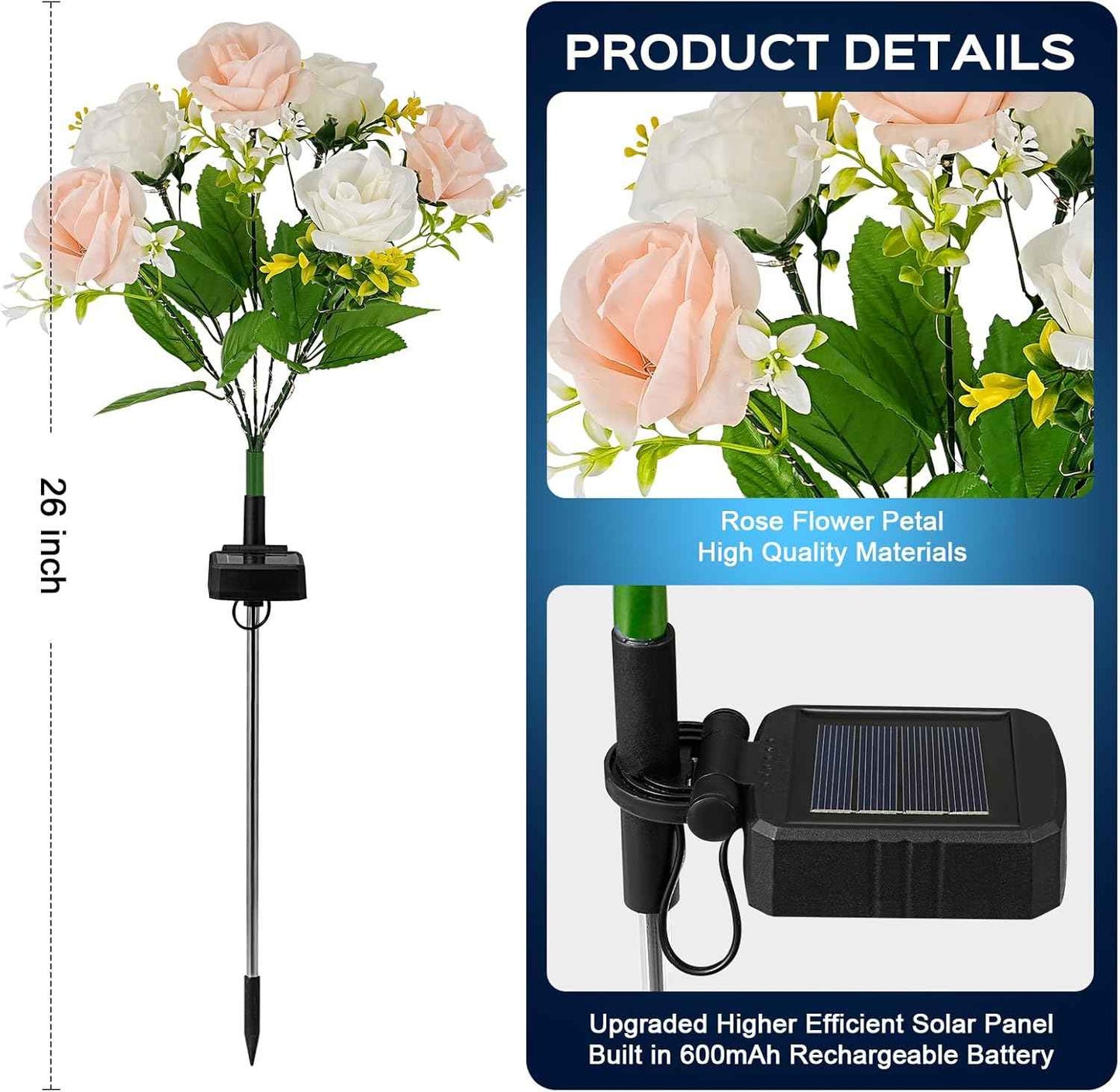 TANSOREN 4 Pack Solar Garden Lights Outdoor, Rose Flowers Colorful LED Waterproof Solar Powered Landscape Lights for Patio, Outside Yard, Pathway Decorative, Décor, Gifts, Two Lighting Modes