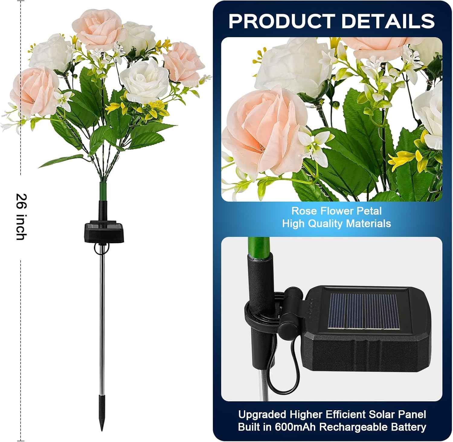 TANSOREN 4 Pack Solar Garden Lights Outdoor, Rose Flowers Colorful LED Waterproof Solar Powered Landscape Lights for Patio, Outside Yard, Pathway Decorative, Décor, Gifts, Two Lighting Modes