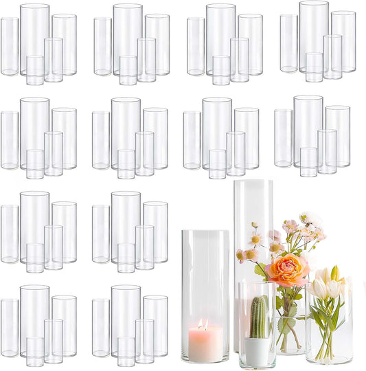 60pcs Glass Vase Cylinder Vases for Centerpieces Small Flower Glass Clear Vases Home Decor Centerpiece Table Flower Vase Decorations for Wedding Decoration＆Holiday Mixed Sizes Tall