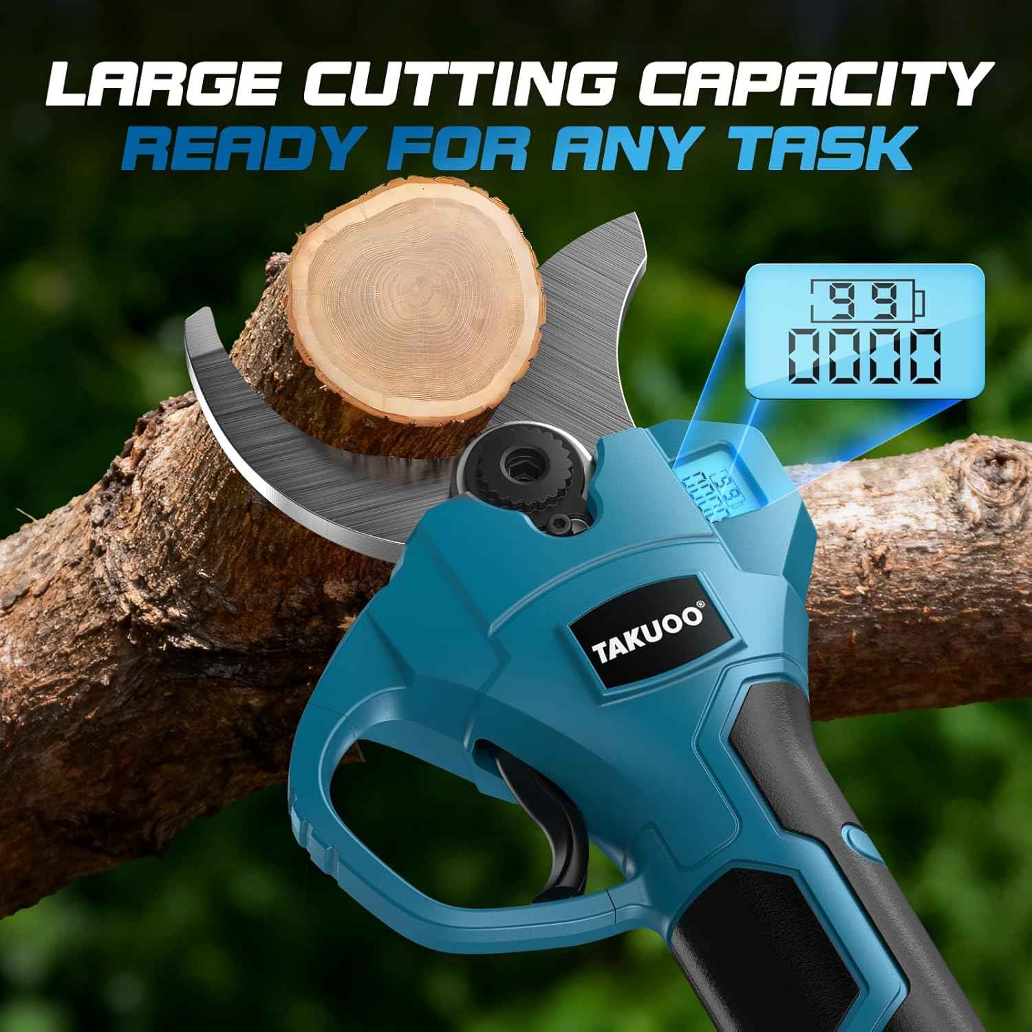 Takuoo Cordless Electric Pruning Shears with Pole, 2.4" Max Cutting Diameter 14.7FT Reach, Brushless Pole Pruning Shears with 21V 2×4.0Ah Battery, Power Pole Tree Pruner for Branch Trimming