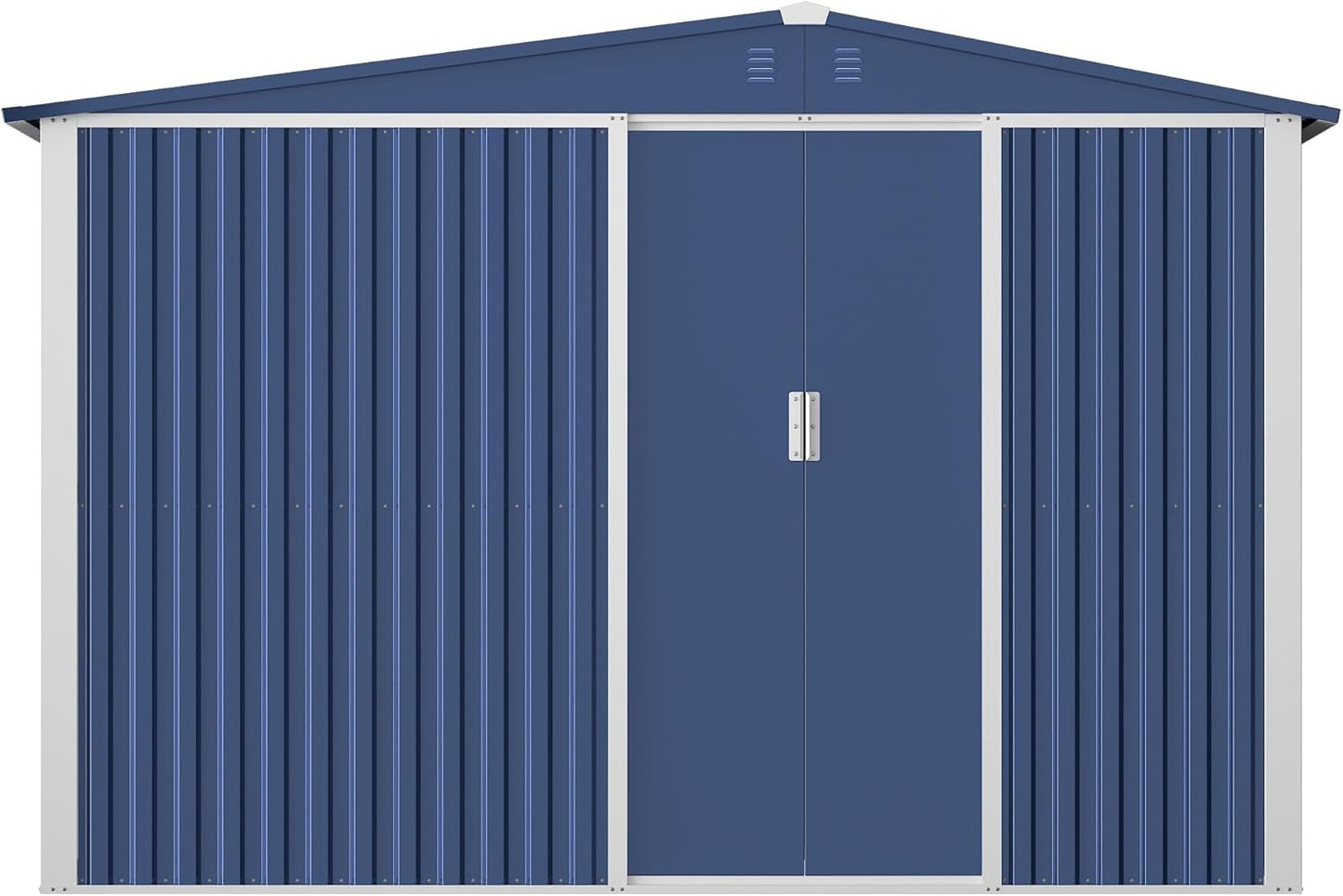 Metal Outdoor Storage Shed 10FT x 6FT with Firewood Storage, Steel Utility Tool Shed Storage House with Sliding Door, Metal Sheds Outdoor Storage for Backyard Garden Patio Lawn, Blue