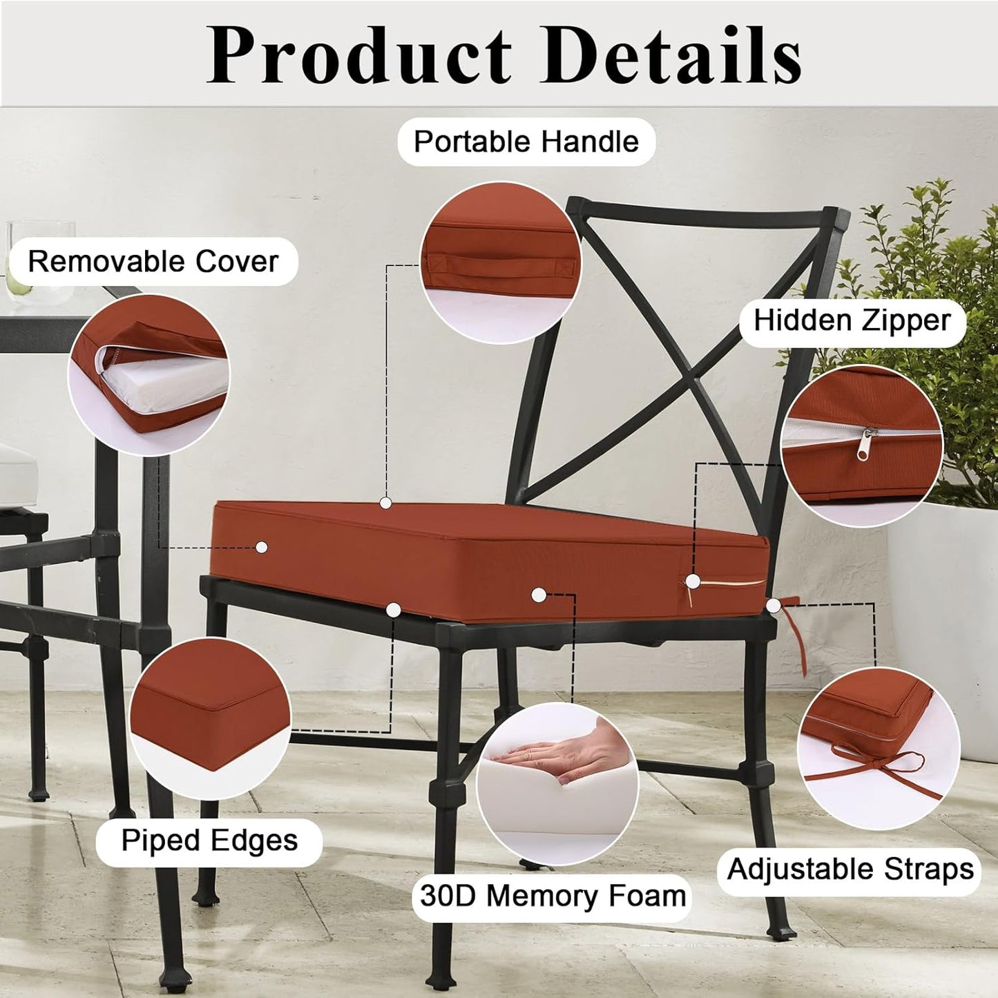 Outdoor Chair Cushions Set of 2 for Patio Furniture 22x22x4 Inch Waterproof Patio Chair Cushion 3 Year Color Fastness Square Elastic Foam Garden Sofa Couch Pads with Ties and Handle,Spice