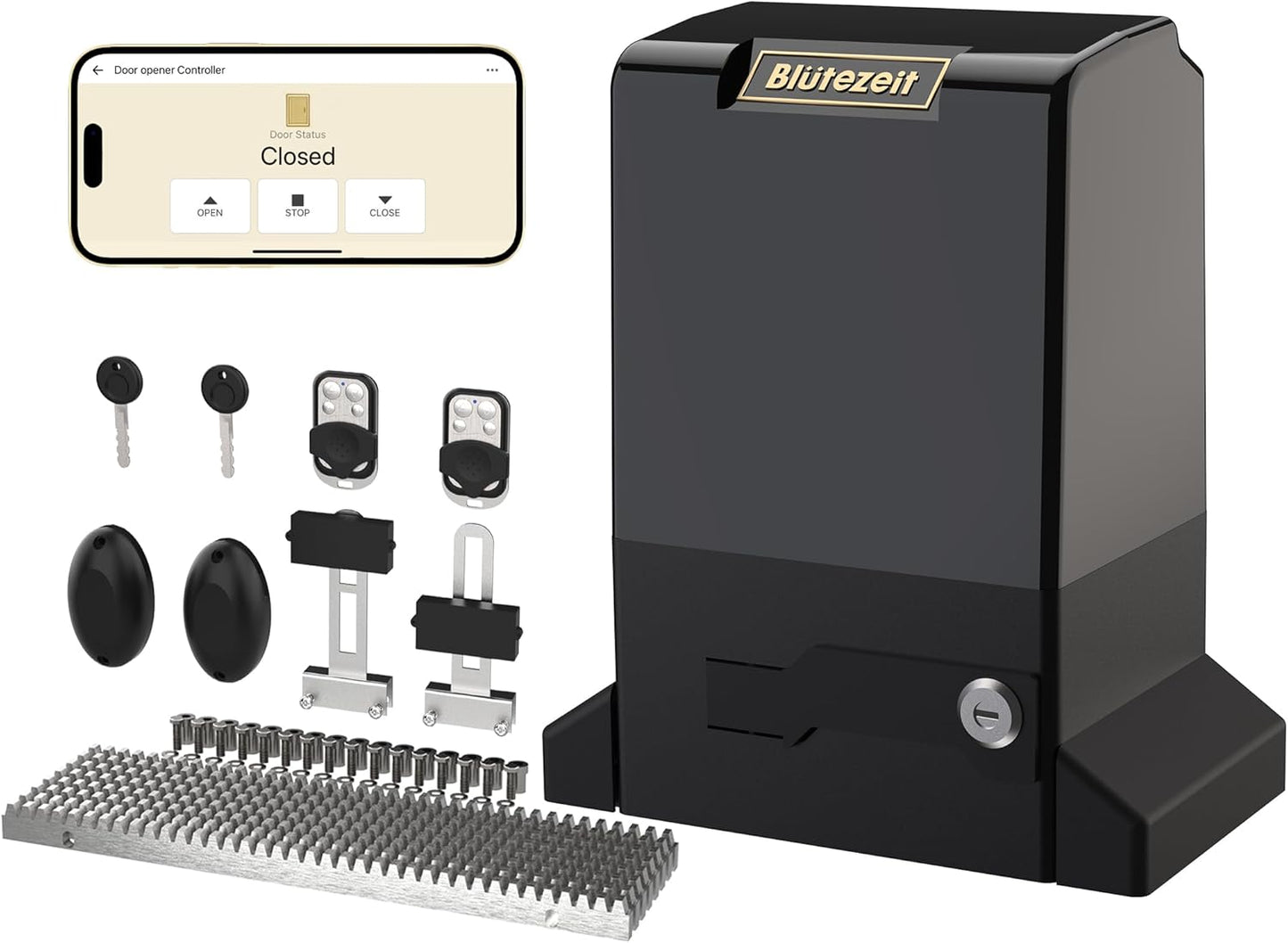 Blütezeit 6300lb WiFi Sliding Gate Opener App Control, Extra Heavy Duty Automatic Slide Gate Motor Rack Driven with 2 Remote Controls & IR Sensor Complete Hardware Kits for Rolling Driveway Gates