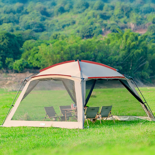 12x12 Ft Screen House Tent - Instant Pop Up Mesh Canopy Shelter with Waterproof & Sunshade Roof, Easy Setup for Camping, Backyard, Beach, Picnic, Red White