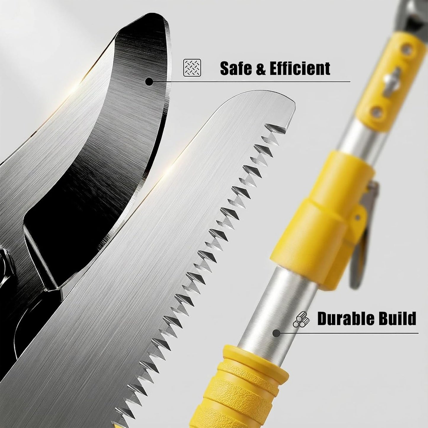 Telescopic Pole Pruner and Fruit Picker for Garden | Cuts Branches Up to 1 Inch | Rotating & Locking Head | Lightweight Aluminum Extendable Handle (3.28 to 5.25 FT)，Yellow