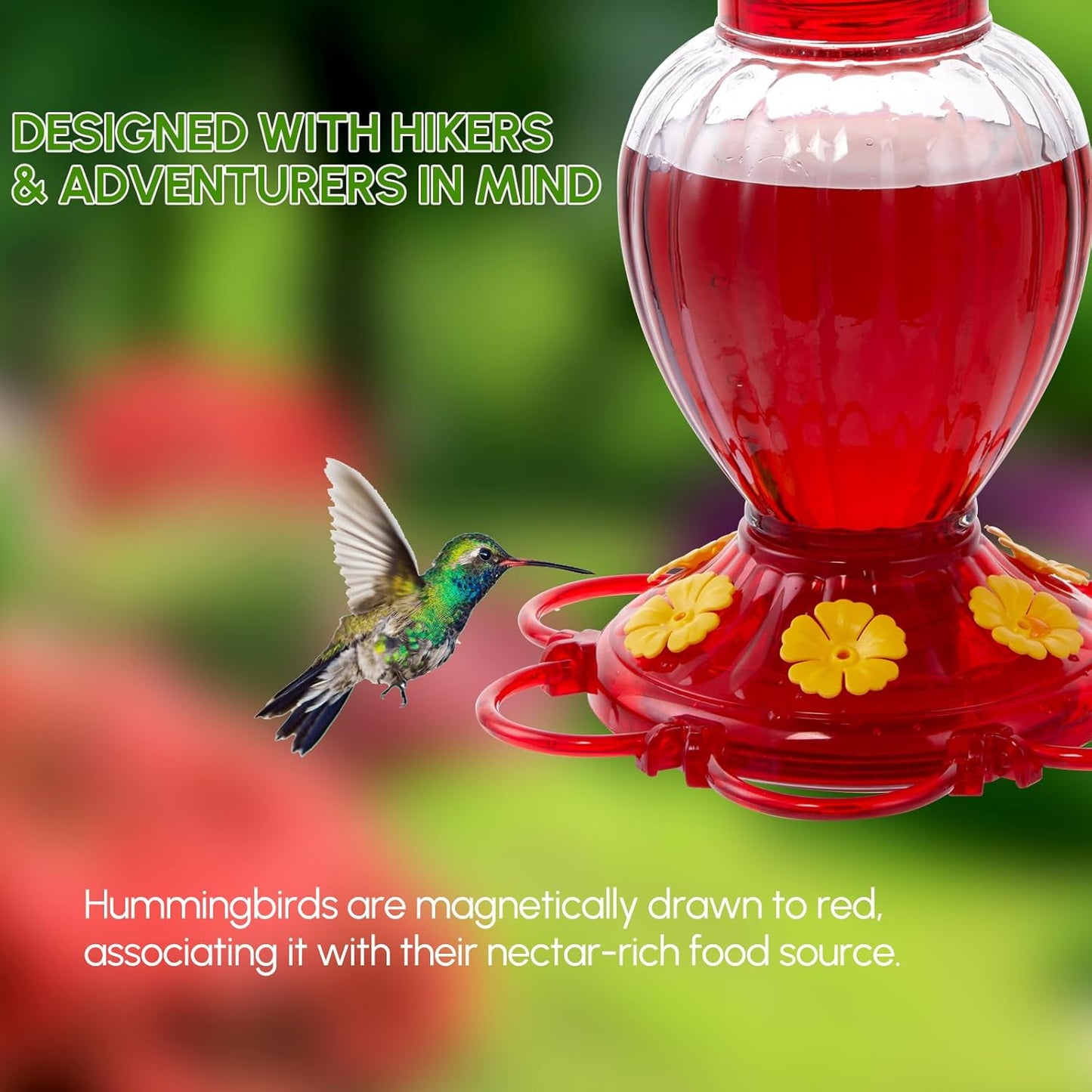 Hummingbird Feeder 20 oz Glass Hummingbird Feeders for Outdoors, with Built-in Ant Guard and Bee Proof - 6 Feeding Ports - Wide Mouth for Easy Filling/2 Part Base for Easy Cleaning