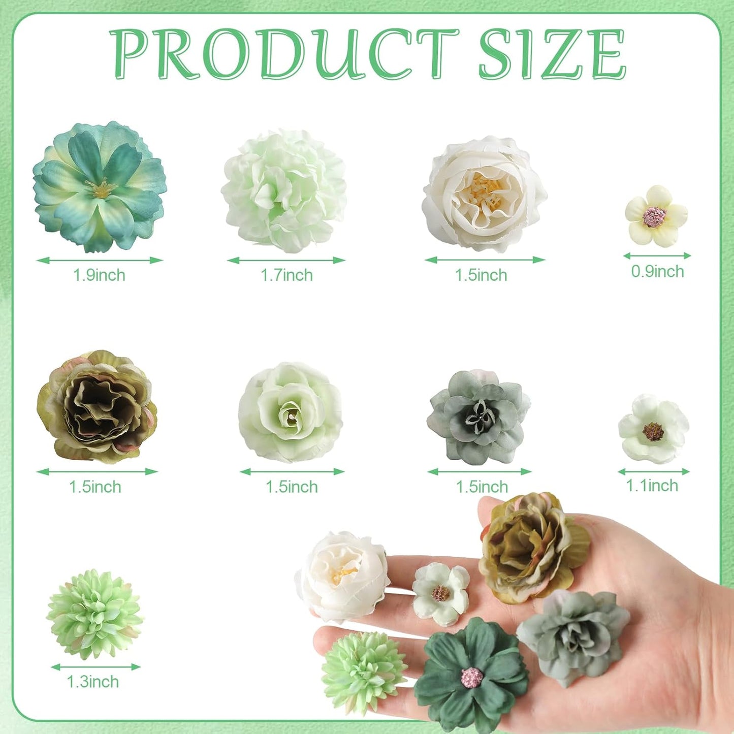 Faux Flower Heads Small Silk Artificial Flower DIY Fake Mini Flowers Rose Daisy Multicolor Flowers Craft Supplies for Wedding Party Wreath Graduation Season Party Home Decor (125, Green)