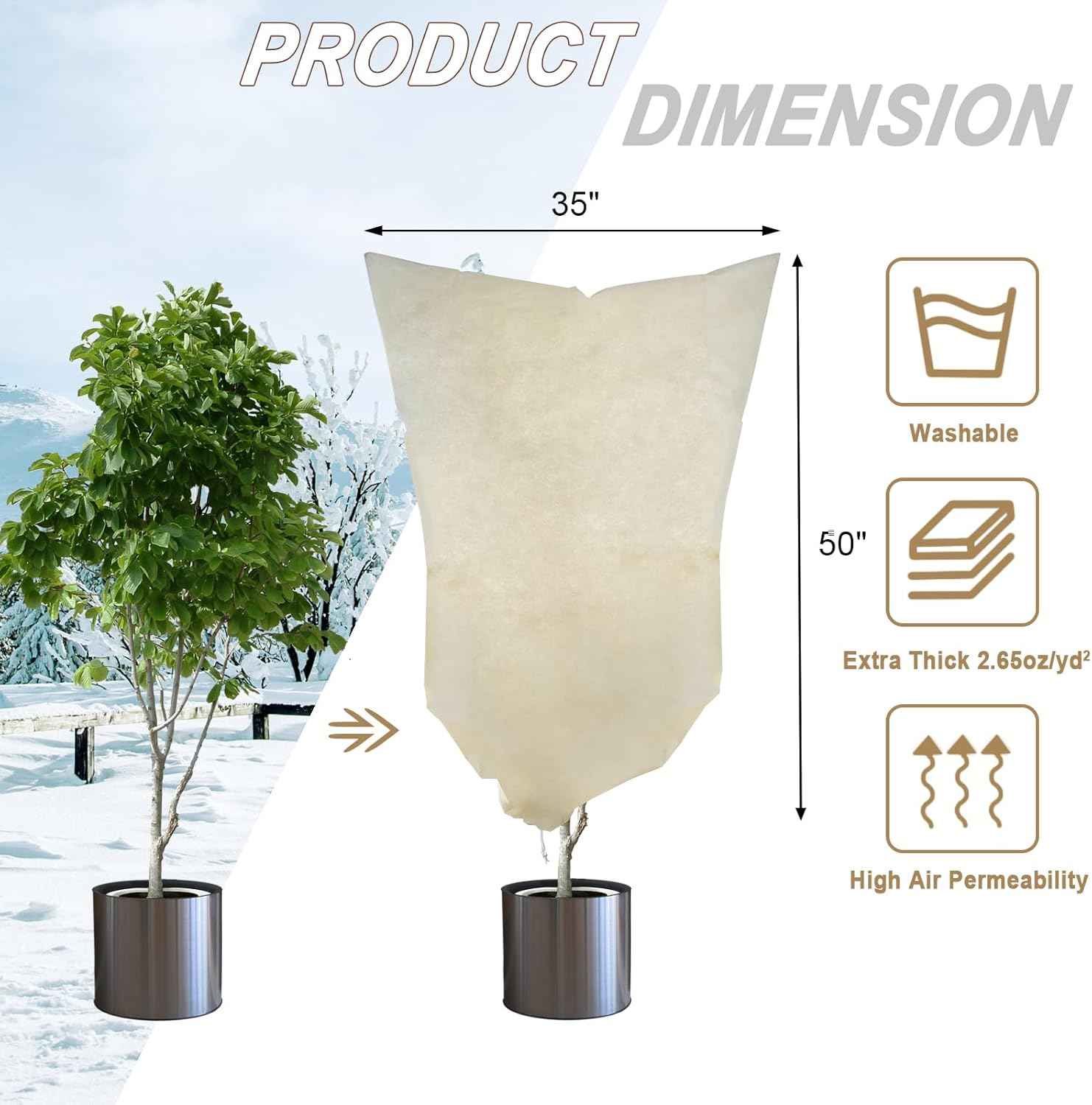 Plant Covers Freeze Protection – 35" × 50" Reusable Plant Protector Bag with Drawstring and Zipper for Plants Trees Shrub, Frost Jacket Warm Blanket for Freeze Frost Protection Season Extension