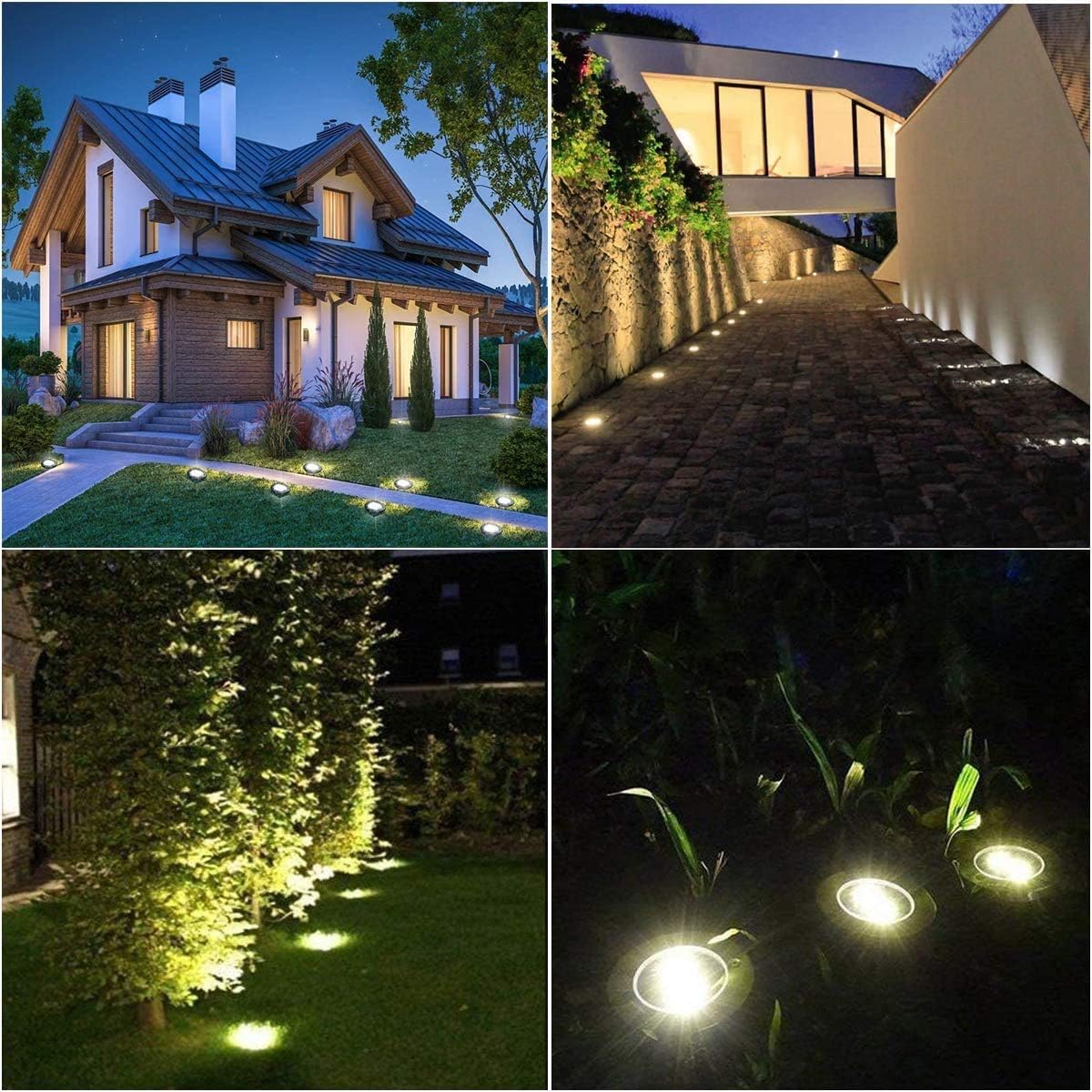 4.6 Inch Diameter Solar Ground Lights, Waterproof Solar Garden Lights, Outdoor Garden Waterproof Bright in-Ground Light, Landscape Lighting for Pathway,Yard,Lawn,Patio,Walkway (4 Pack White Light)