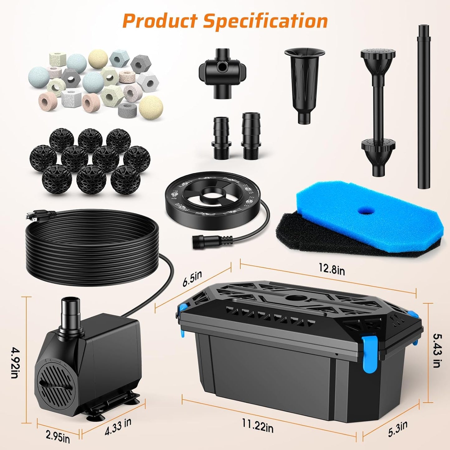 Antfraer RGB Pond Filter with Water Pump, Pond Filter Box with RGB Auto-Cycle LED Lights, 660GPH 40W Pond Pump with Pond Filter for Outdoor Ponds Fish Tank Waterfall Fountain Aquarium-Corded Electric