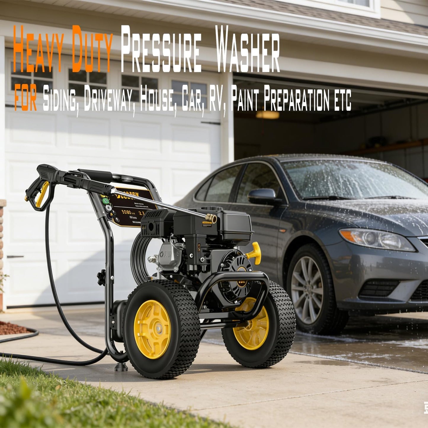 3600 PSI & 2.7 GPM Gas Pressure Washer, Heavy Duty Power Washer, 30Ft High Pressure Hose&Soap Tank, 5 Adjustable Nozzles, EPA/CARB Compliant,Black