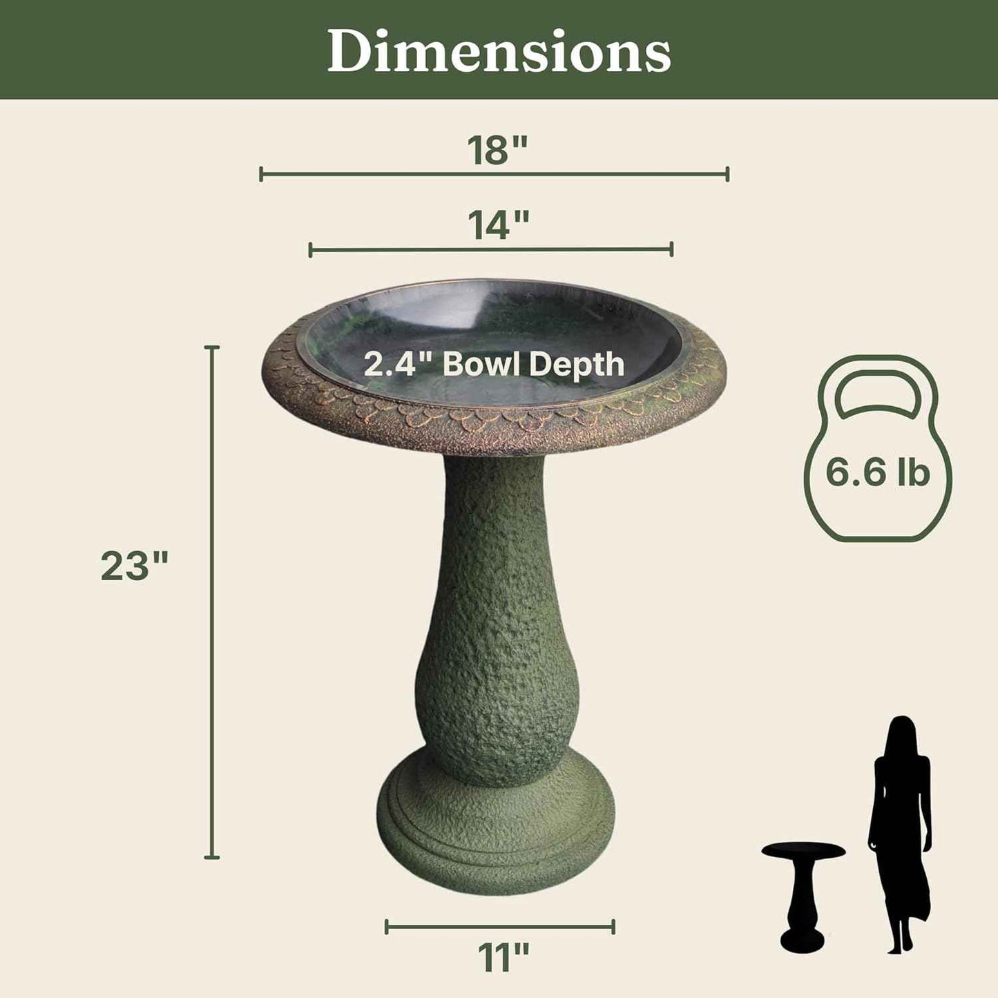 Pedestal Birdbath with Solar Fountain, Resin Stone Composite Outdoor Garden Decor, Standing Bird Bath for Outside Patio Yard, 23-Inch Tall, Garden Fountain, Resin Bird Baths, Hummingbird Bowl