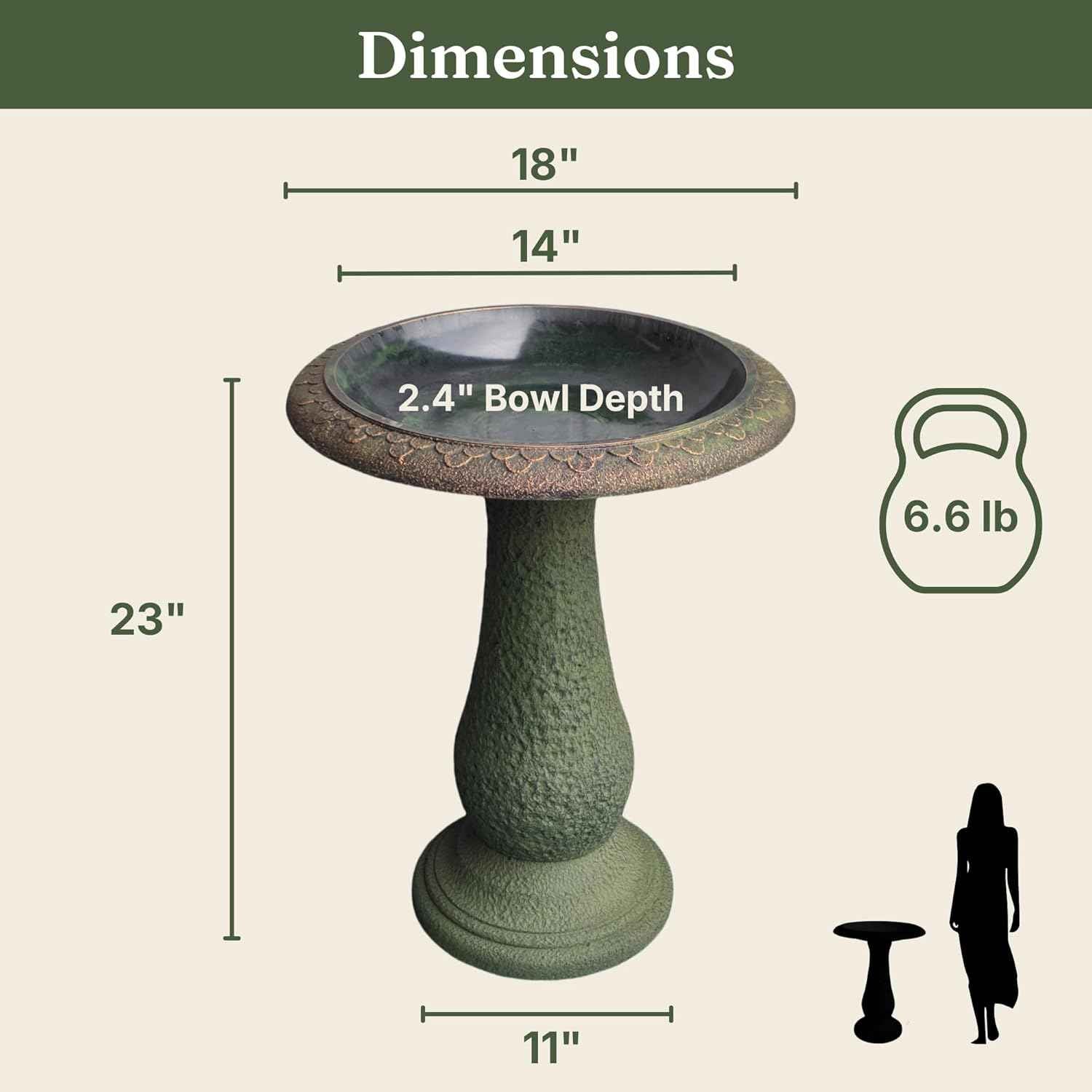 Pedestal Birdbath with Solar Fountain, Resin Stone Composite Outdoor Garden Decor, Standing Bird Bath for Outside Patio Yard, 23-Inch Tall, Garden Fountain, Resin Bird Baths, Hummingbird Bowl