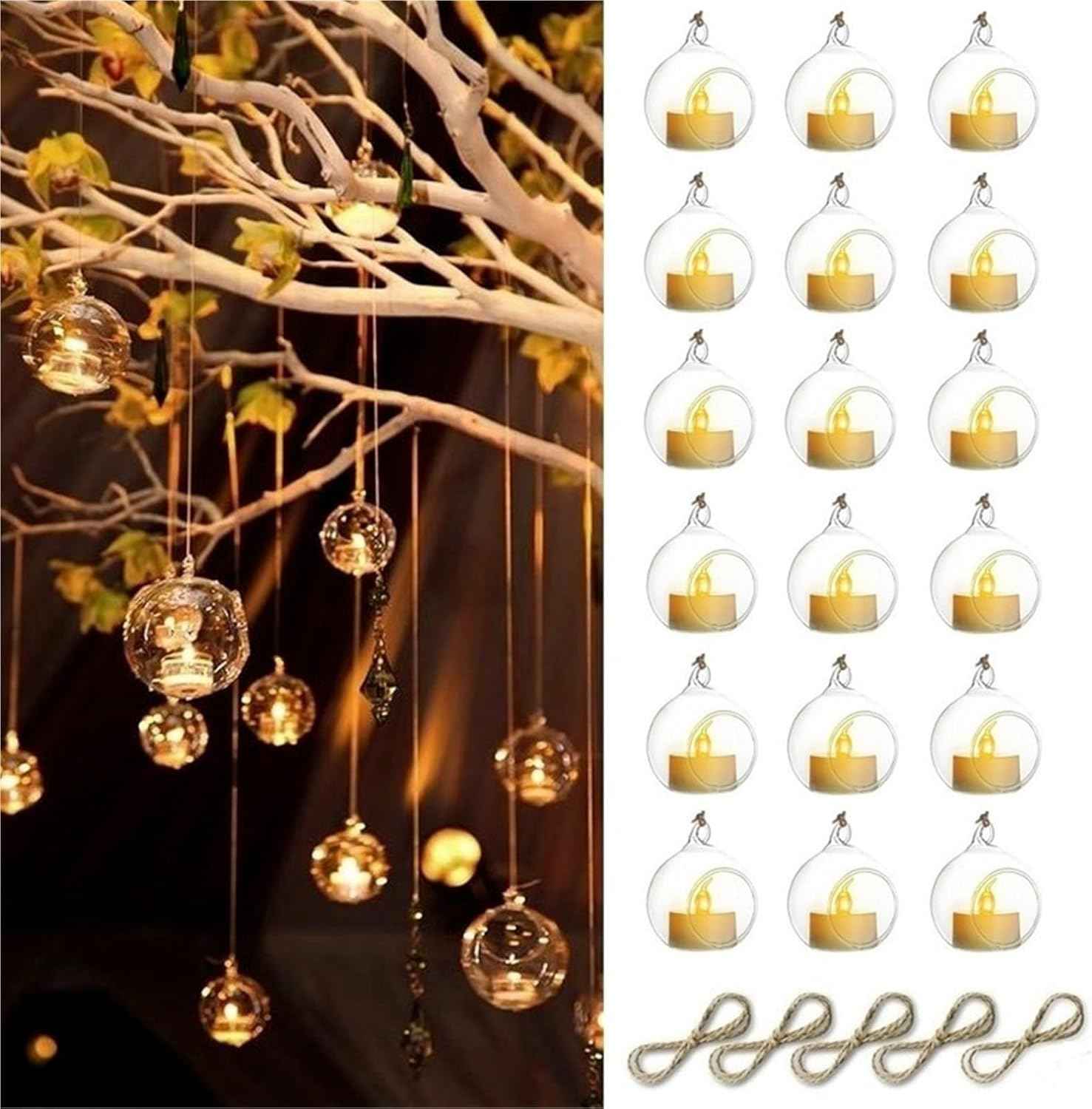 6/12Pcs Hanging Glass Candle Holder Diameter 6/8cm Terrarium for Wedding Party Decor Indoor Outdoor Garden(6Pcs NO Candle,6cm)