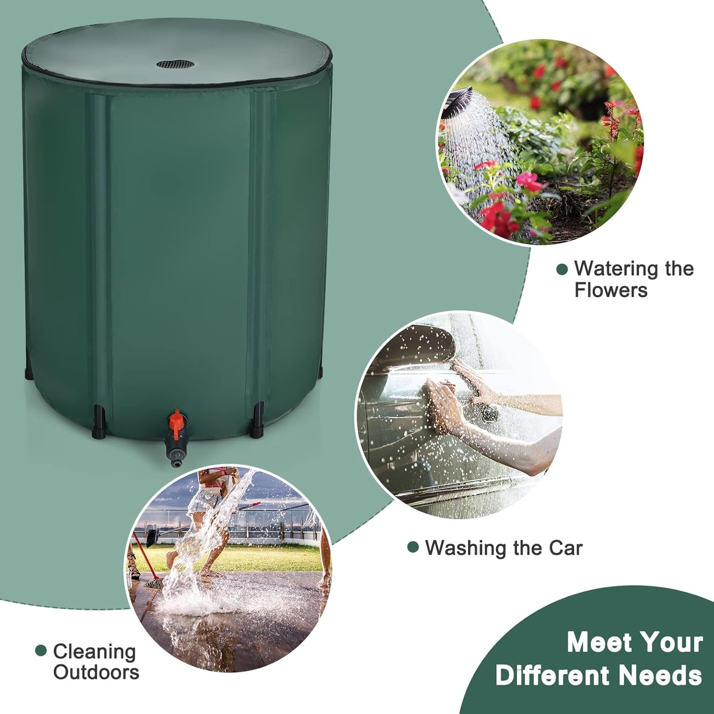 Goflame Rain Barrel Water Collector Portable Foldable Collapsible Tank,Spigot Filter Water Storage Container, Green (60 Gallon)