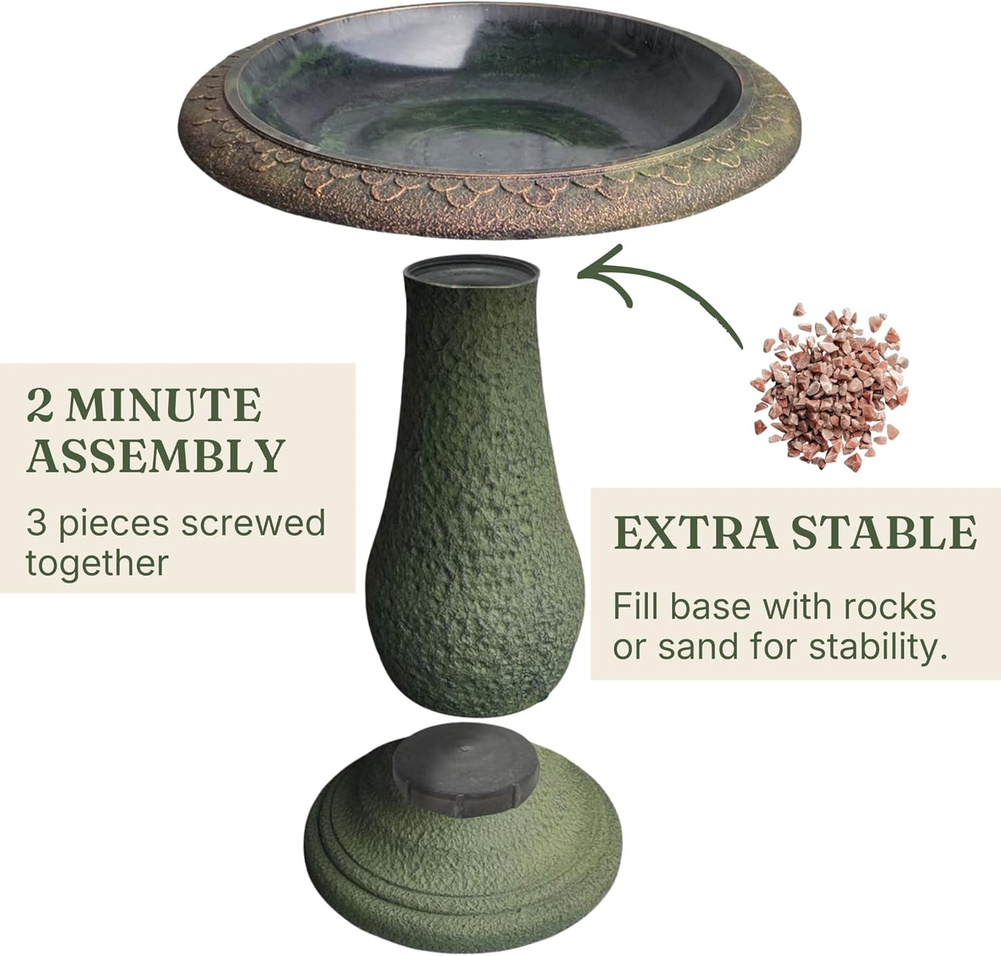 Pedestal Birdbath with Solar Fountain, Resin Stone Composite Outdoor Garden Decor, Standing Bird Bath for Outside Patio Yard, 23-Inch Tall, Garden Fountain, Resin Bird Baths, Hummingbird Bowl