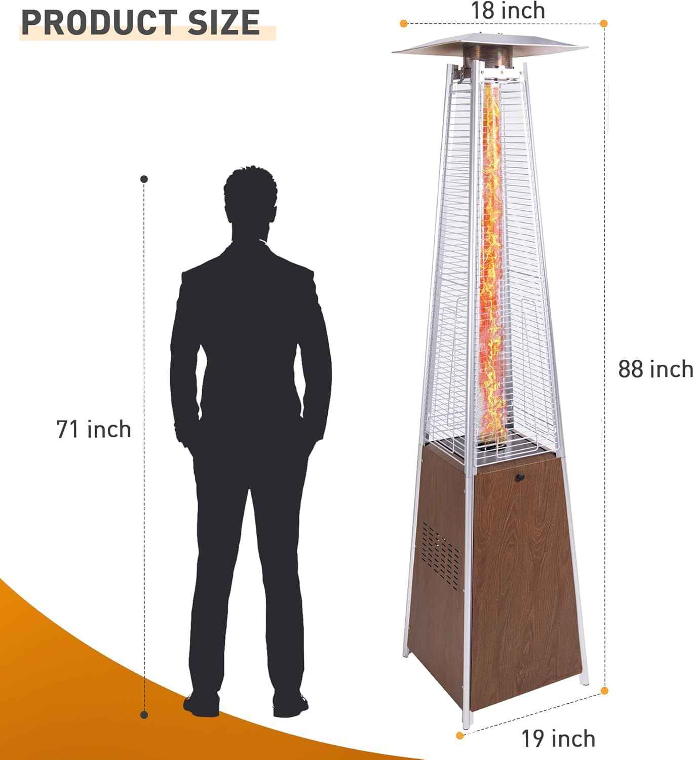 Pyramid outdoor heater, 48000 BTU Propane Patio Heater with Detachable Wheels and Protective Cover, Outdoor Propane Heaters for Patio(BN)
