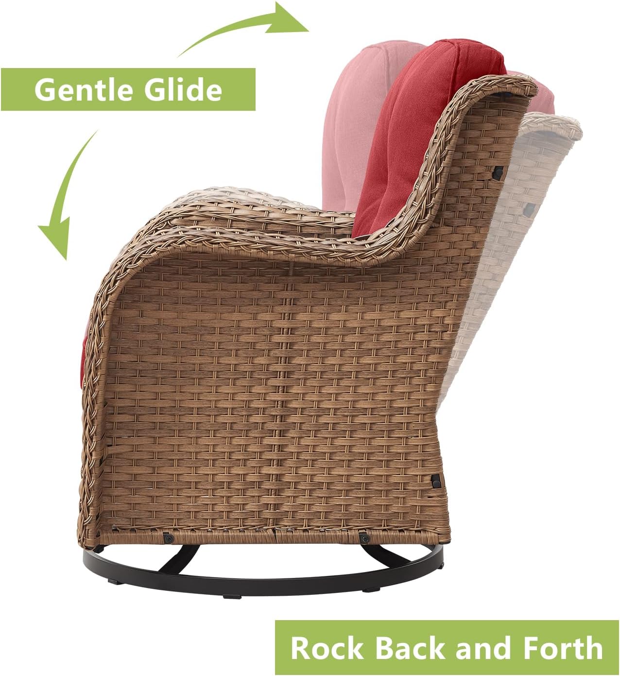Outdoor Wicker Patio Furniture Set - 5 Pieces Rattan Patio Conversation Set with 2 Rocking Swivel Chairs,2 Ottomans and 1 Side Table for Porch Deck Backyard Garden(Yellow/Red)