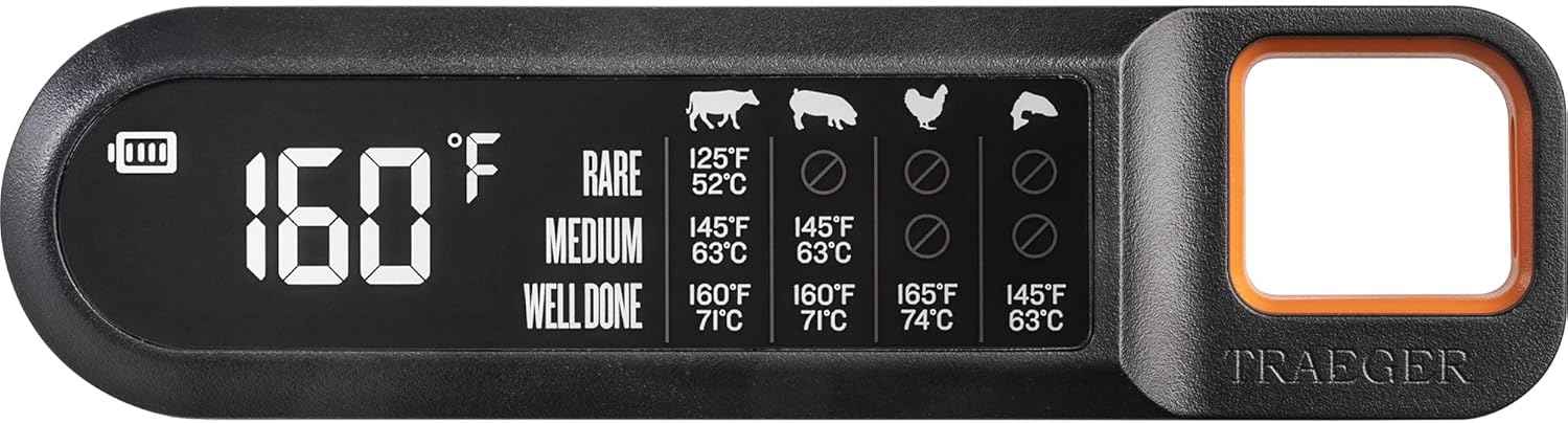 Traeger Grills Instant Read Meat Thermometer – Ultra-Fast Readings, Large LCD Display & Built-in Food Temperature Chart for Perfect Doneness Every Time
