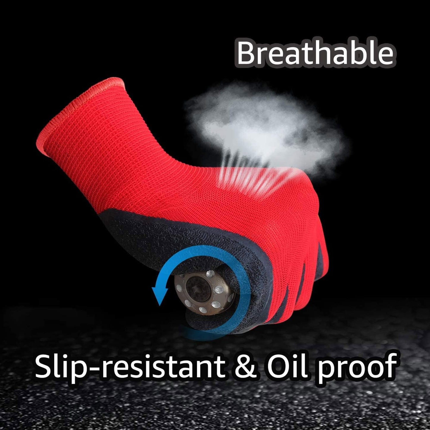 Evridwear Crinkle Latex Rubber Hand Coated Safety Work Gloves for Men Women General Multi Use Construction Warehouse Gardening Assembly Landscaping (XS-Size) 12 Pairs Pack