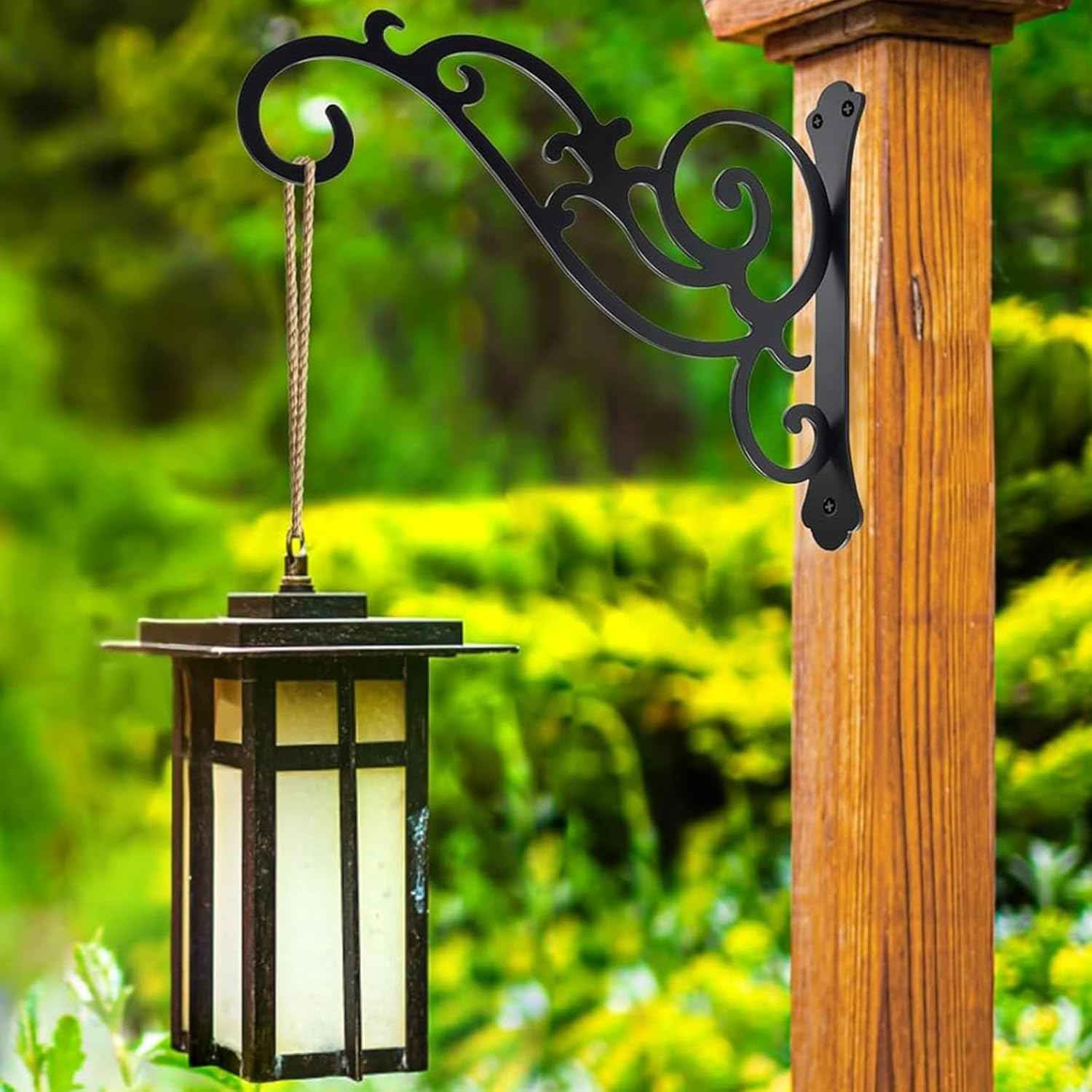 2 Pcs Hanging Plant Bracket Wall Hook Hanging Plant Brackets 6-Inch Black Iron Plants Indoor/Outdoor Planter Hangers Hooks for Hanging Lanterns,Bird Feeders,Wind Chimes
