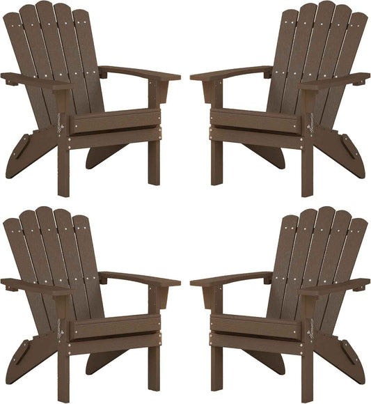 Adirondack Chairs, Folding Chairs Set of 4, Heavy Duty Weather-Resistant Patio Chairs with Wide Armrests & Ergonomic High Back, HDPE Fire Pit Seating for Backyard, Garden, Porch