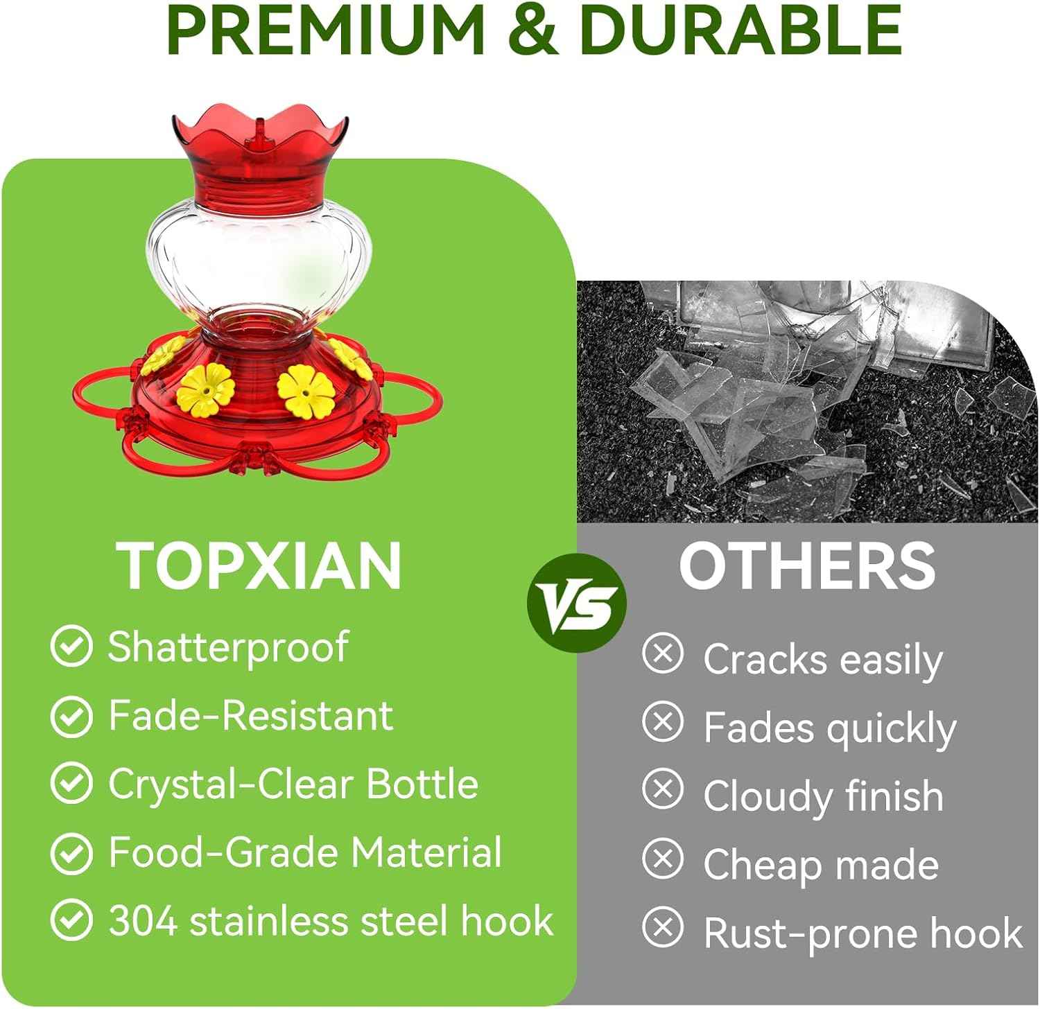 Plastic Hummingbird Feeders for Outdoors Hanging, 2 Pack 13 Ounces Ant and Bee Proof Small Hummingbird Feeders with 6 Feeding Ports and Perches for Outside Garden Décor