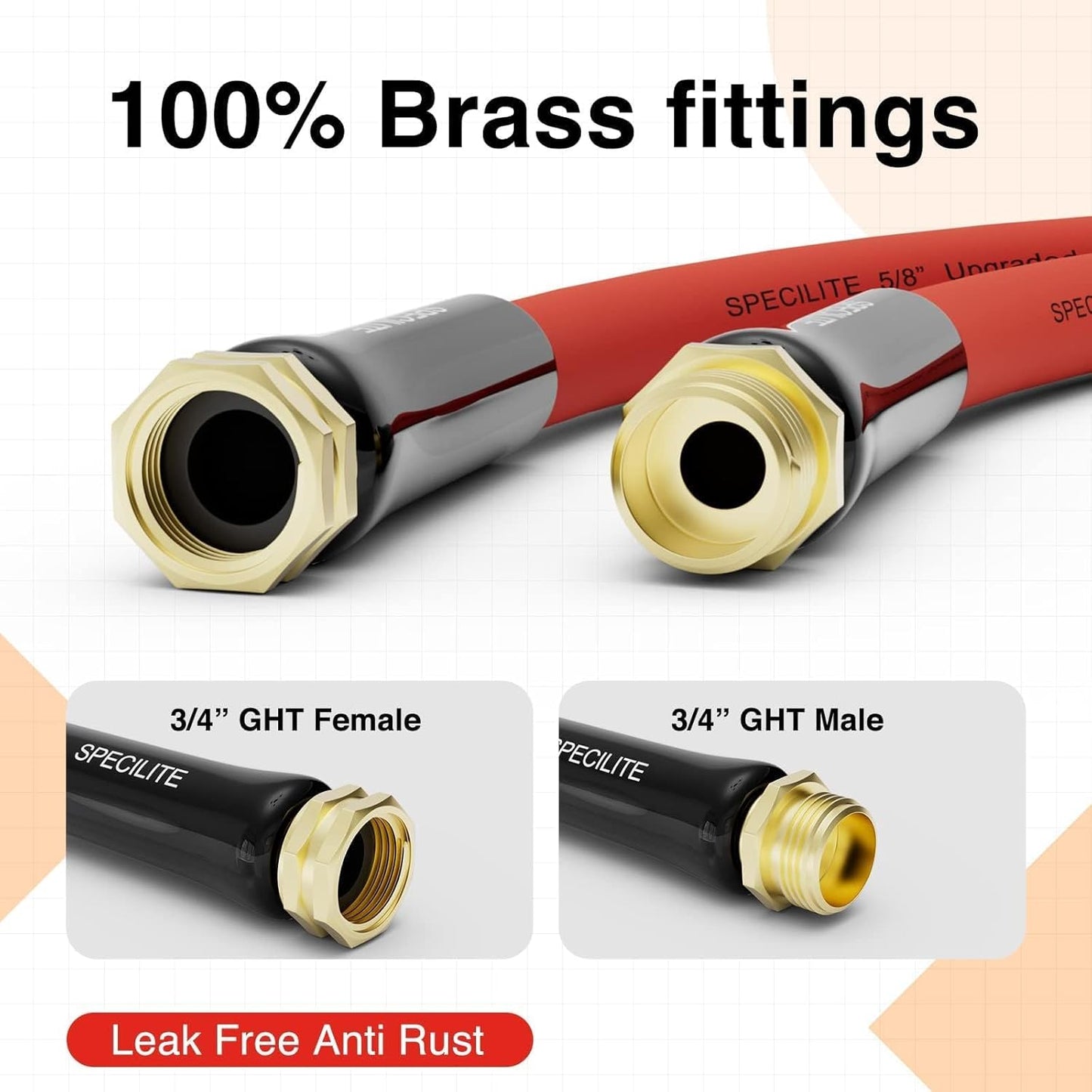 Hot/Cold Water Hose 5/8" x 25 ft,Heavy Duty Red Garden Hose -50℉ to 190℉,Flexible & Lightweight Rubber Hoses With 3/4" Brass Fittings for Yard,Outdoor,Farm