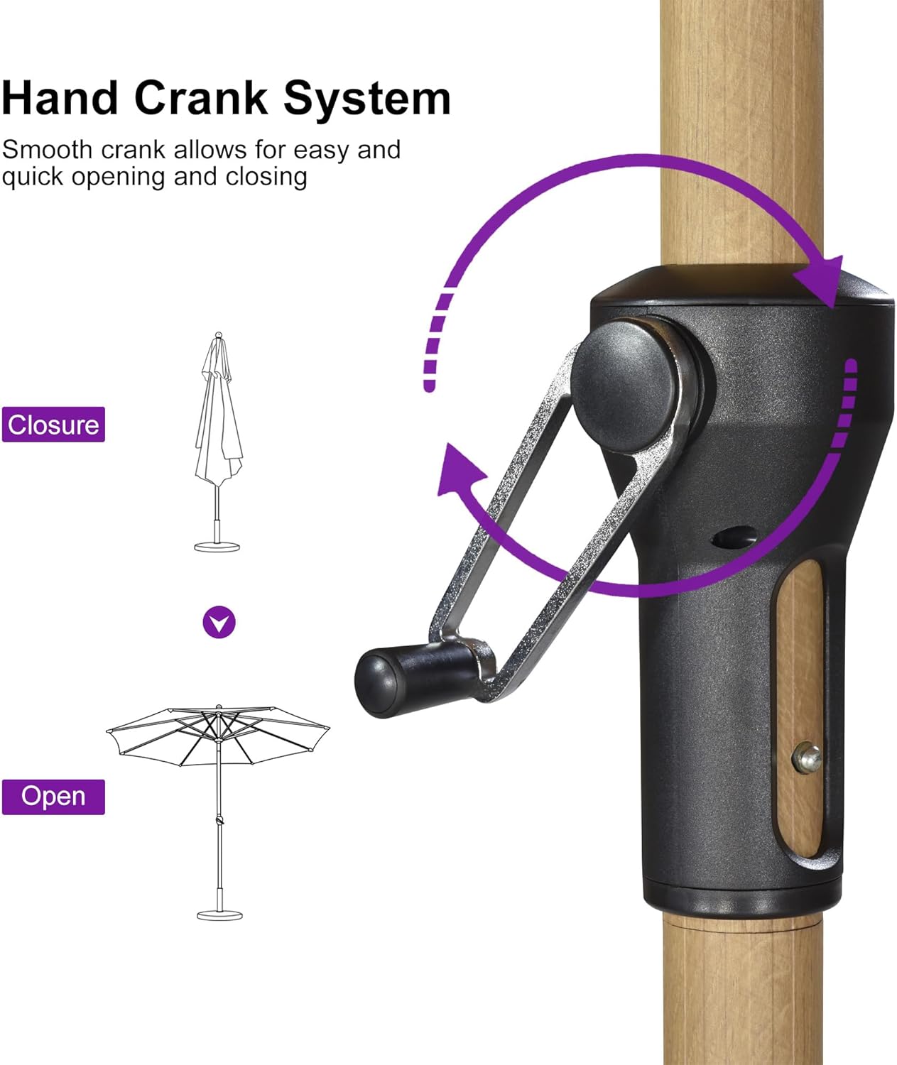 PURPLE LEAF 11 Feet Patio Umbrella with Base Outdoor Umbrella Round Market Umbrella with Crank & 8 Ribs Commercial Aluminum Table Umbrella for Outdoor Garden, Taupe