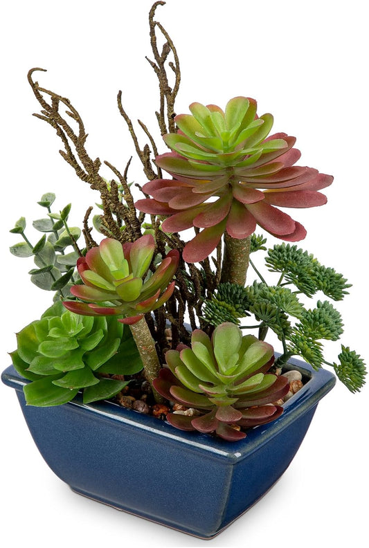 Small Faux Plant Assorted Fake Succulents Plants with Glazed Ceramic Pot Faux Succulents Arrangement Cement Potted Desk Plants Small Fake Plants for Home Table Office Bathroom Shelf Living Room Decor