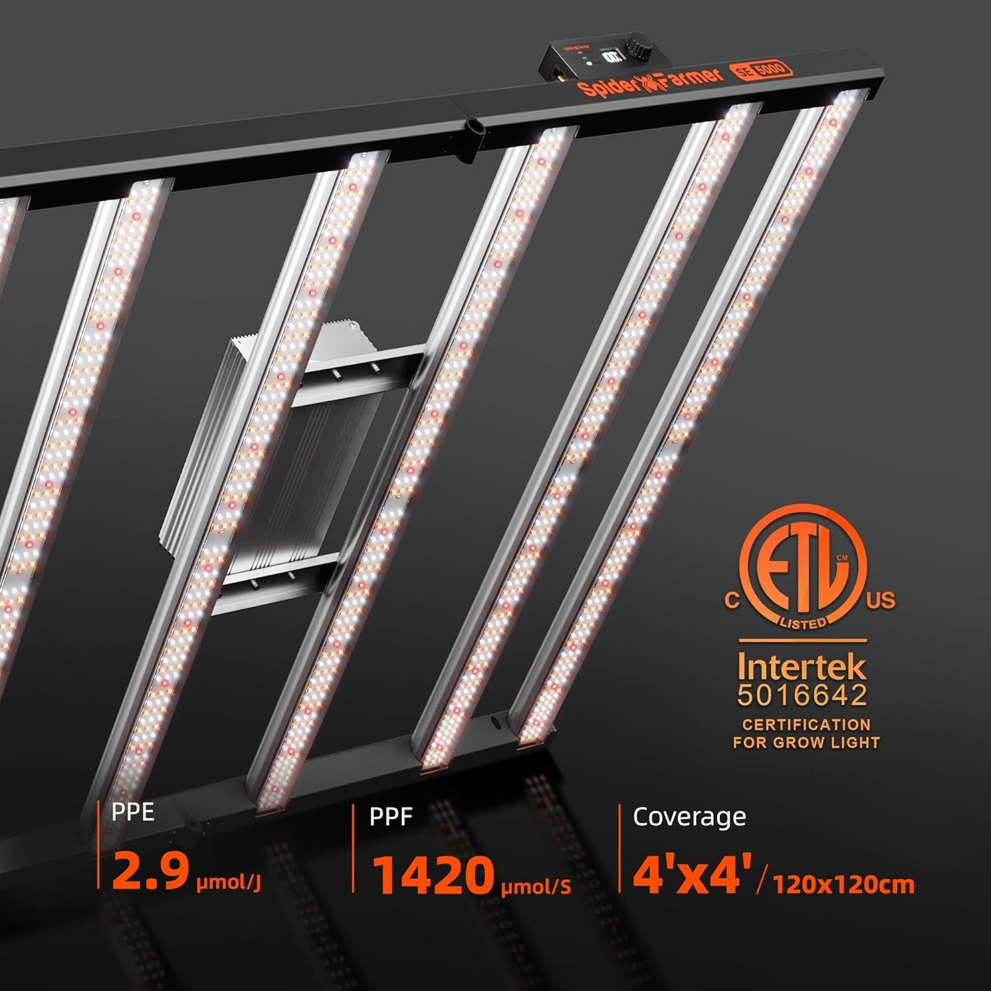 Spider Farmer SE5000 480W LED Grow Light, Samsung LM301H EVO Diodes, 2025 Upgraded Remote App Control, Full Spectrum Dimmable Daisy Chain Bar Style Growing Lamp for Indoor Plants, 4x4ft Coverage