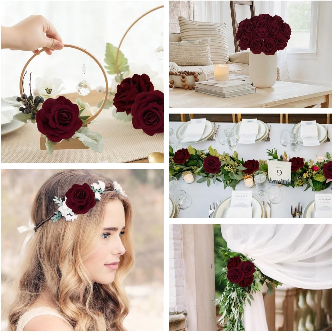 25PCS Rose Artificial Flower Heads 7 CM 2.75 in Velvet Rose Flowers Real Look Rose Flower Heads for DIY Wedding Home Party Baby Shower Decor (Burgundy)