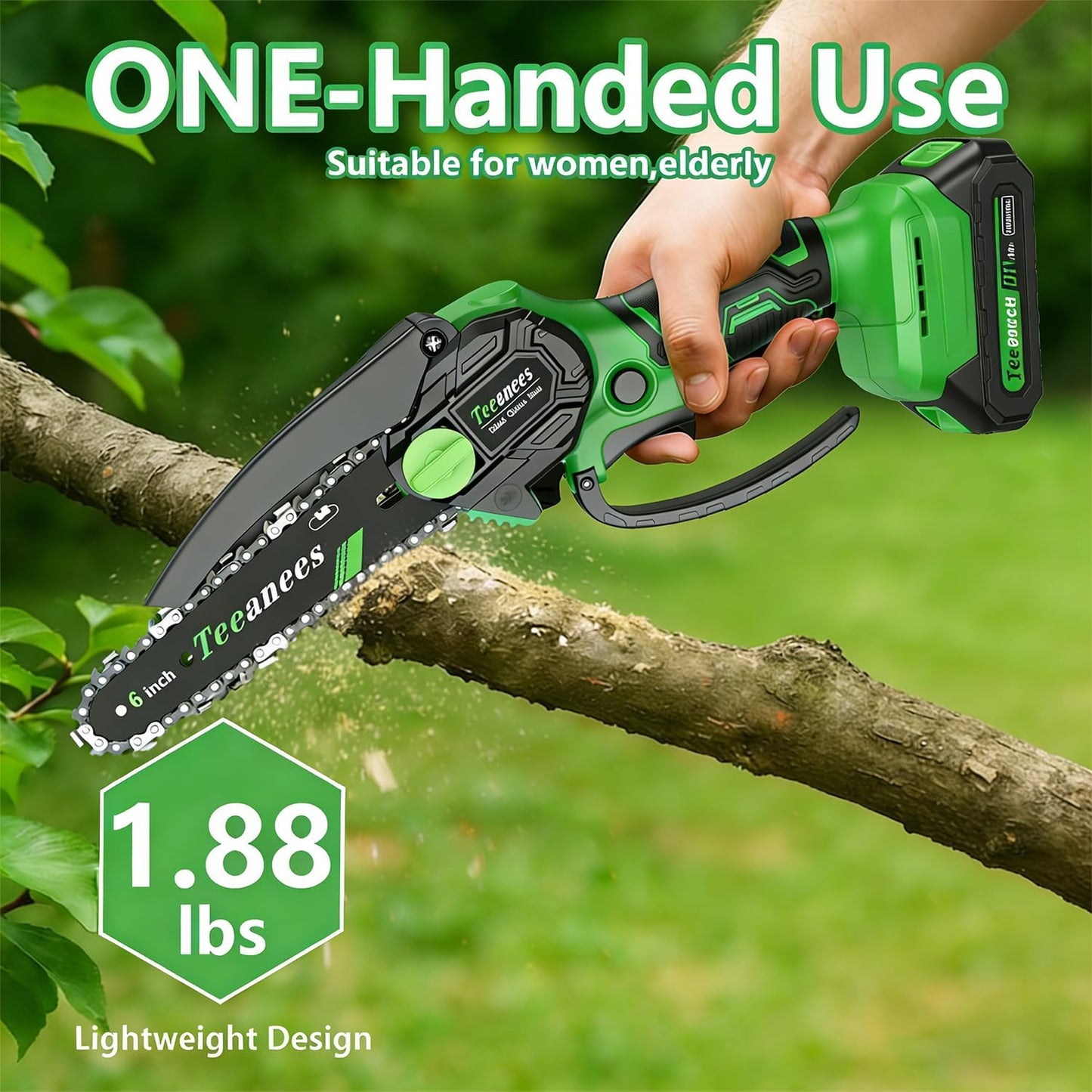 Mini Chainsaw Cordless, 6-Inch Small Electric Chainsaw with 21V Battery & 3 Chains, Hand Held Chain Saw Battery Powered for Wood Cutting & Tree Trimming, Ideal Gardening Gift for Men Dad.