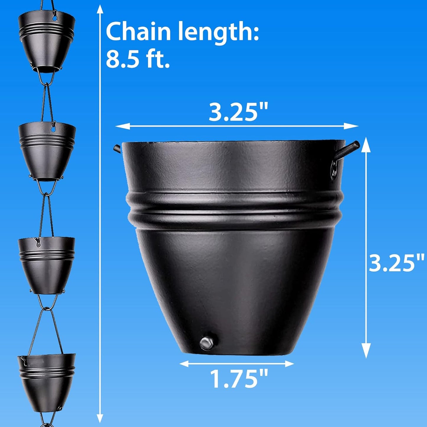 RainChains Pacific Twin Stripe Rain Chain 8.5ft Black Aluminum Rain Chains for Outside Decorative Gutter Chain Downspout.