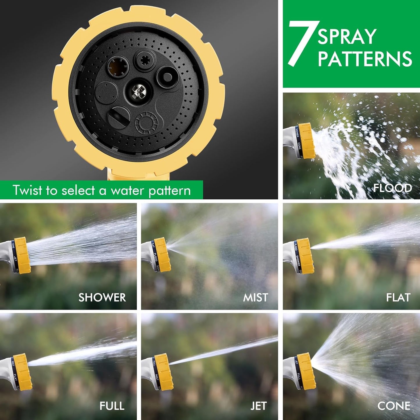 RESTMO Heavy Duty Hose Nozzle, Metal Garden Water Hose Sprayer with 7 Watering Patterns, Thumb Control, On Off Valve, High Pressure Nozzle Sprayer for Watering Plants, Car and Pet Washing, Yellow
