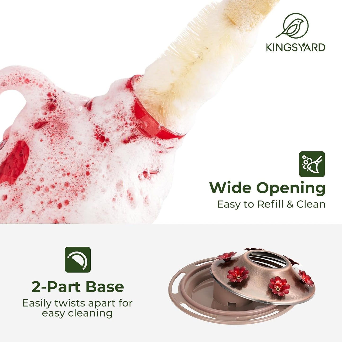 Kingsyard Glass Hummingbird Feeders for Outdoors, 16 Oz Wild Bird Feeder 6 Feeding Ports & Ant Moat Included, Hanging Bird Nectar Feeder Garden Red Décor Gifts for Mom, Red