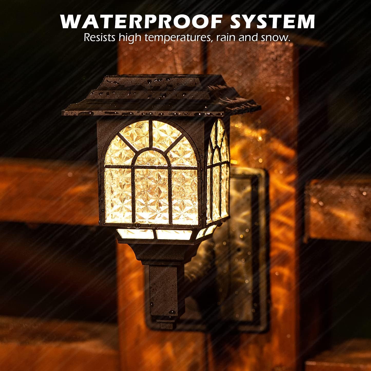 LeiDrail Solar Fence Lights, 4 Pack Solar Lights Outdoor Waterproof Lantern Warm White LED Wall Deck Post Landscape Lighting for Garden Yard Patio Front Door