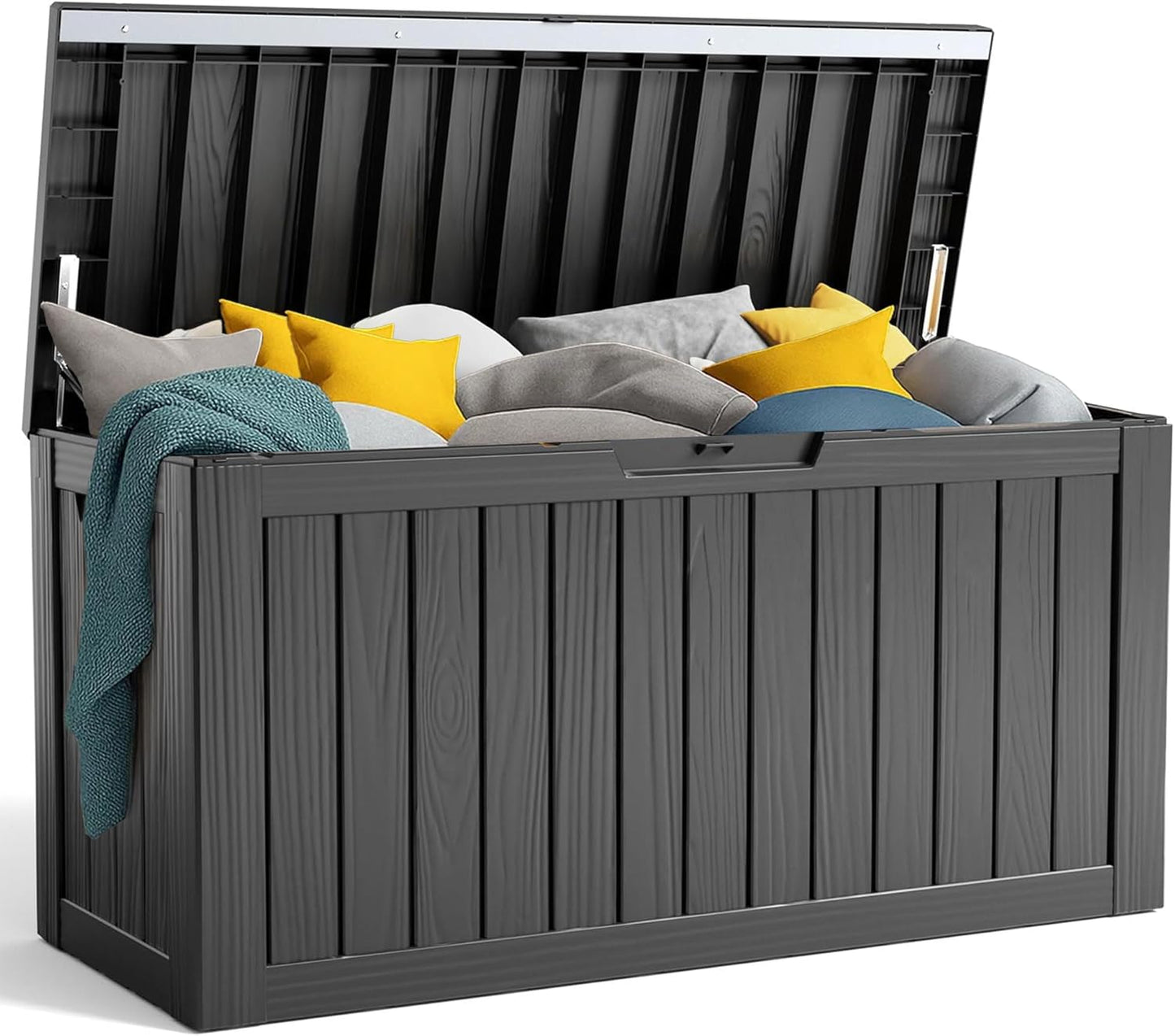 80 Gallon Resin Deck Box, Lockable Patio Outdoor Storage Box for Furniture, Garden Tools and Tools Storage, Waterproof Outside Storage Box - Black