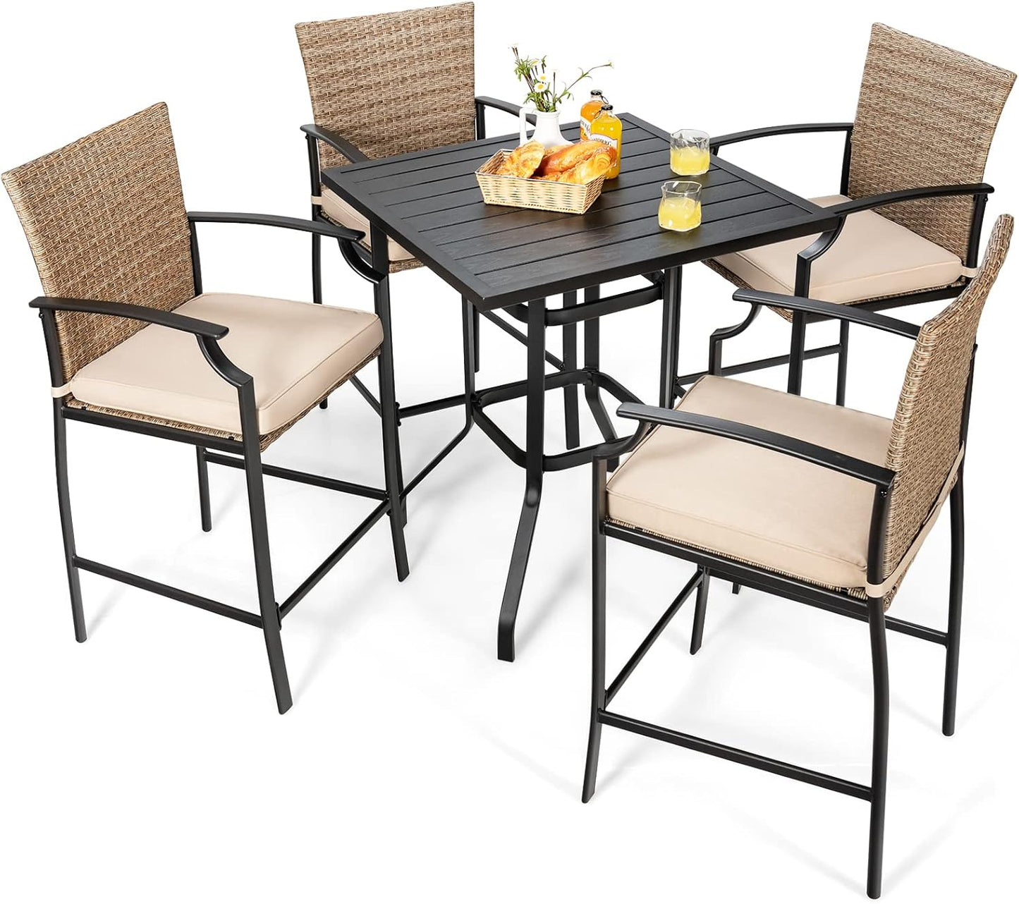 Tangkula Patio Bar Height Table, 32 Inch Outdoor Steel Square Bar Table, Bistro High Top Table W/Powder-Coated Tabletop, Solid Metal Frame, Ideal for Backyard, Poolside, Garden (Black)
