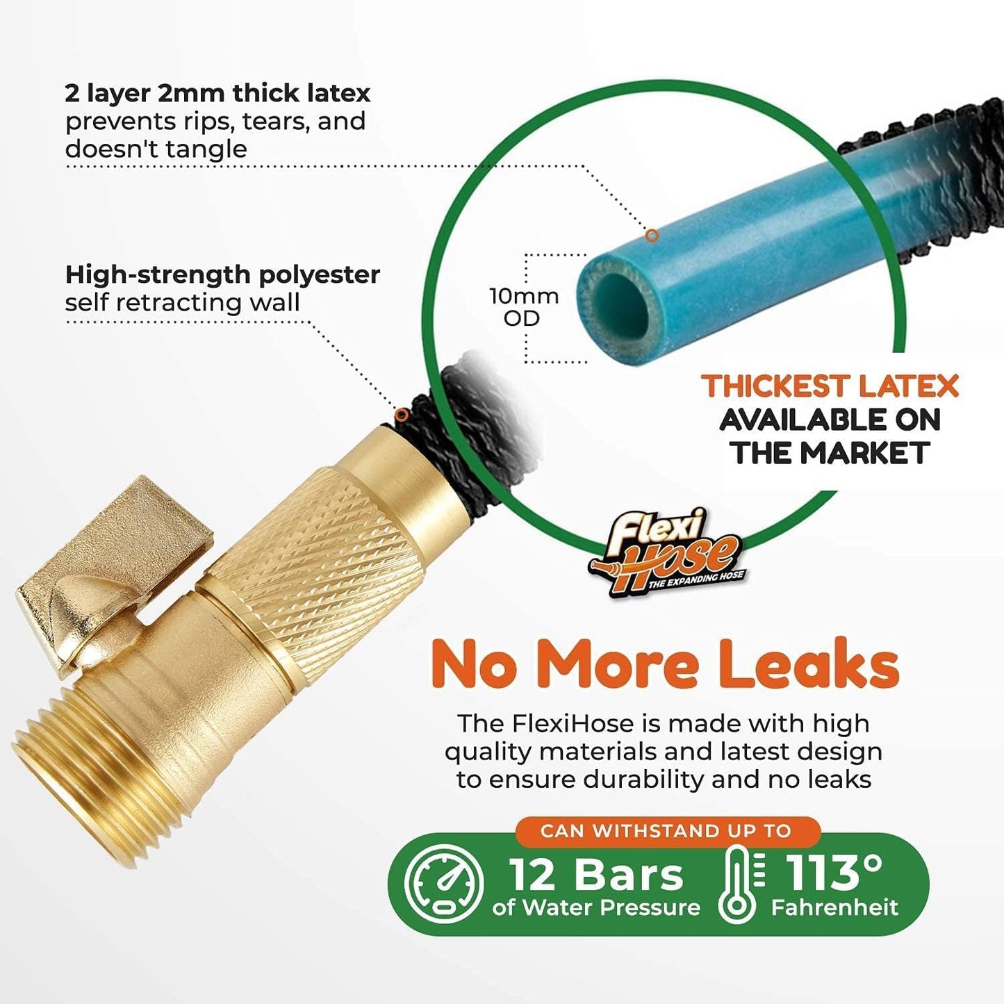 Flexi Hose PLUS with 8 Function Nozzle Expandable Garden Hose, Lightweight & No-Kink Flexible Garden Hose, 3/4 inch Solid Brass Fittings and Double Latex Core, 100 ft Black