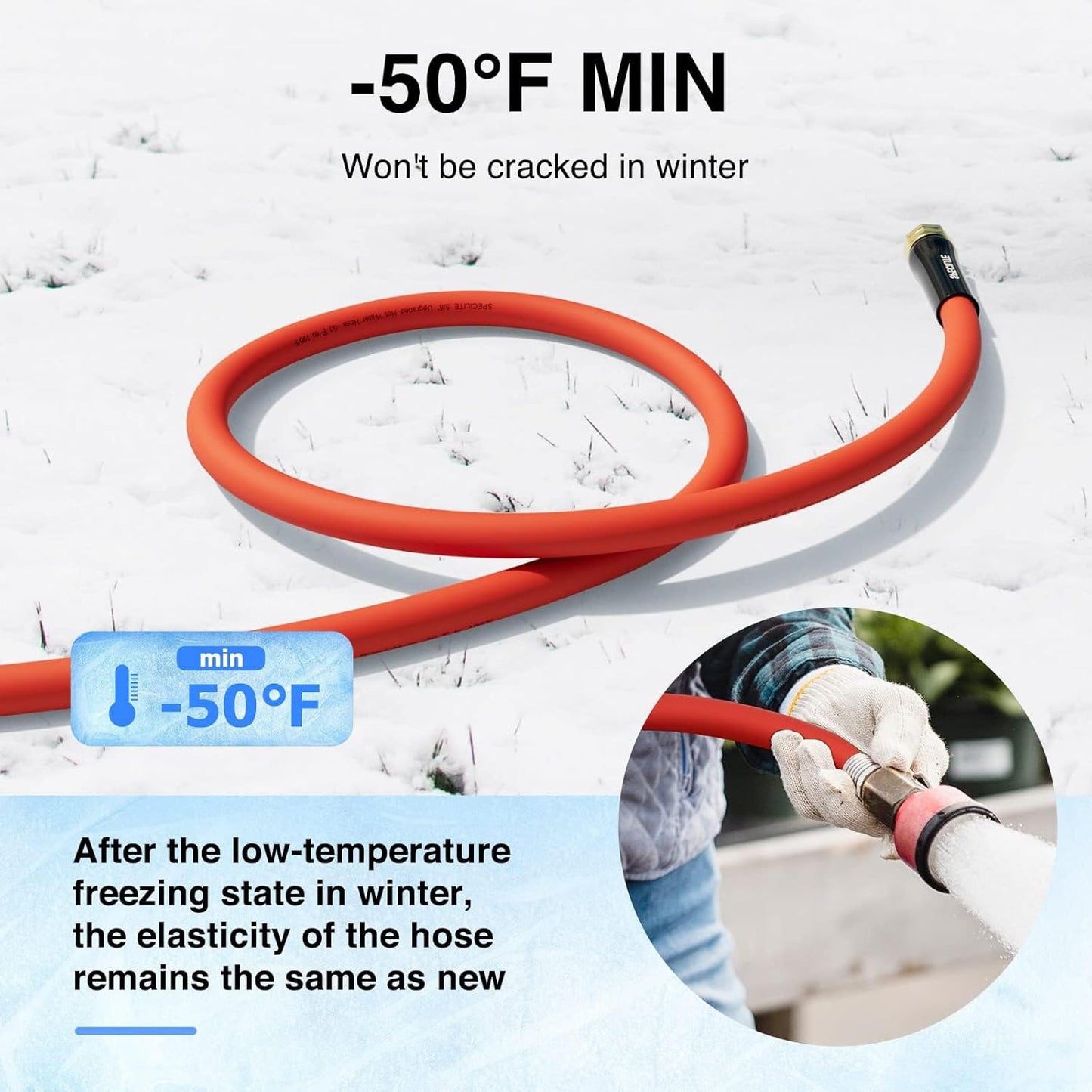 3/4" Hot/Cold Garden Water Hose 50 ft, -50℉-190℉,Flexible & Lightweight With 3/4" Brass Fittings for Yard, Outdoor, Farm, Red