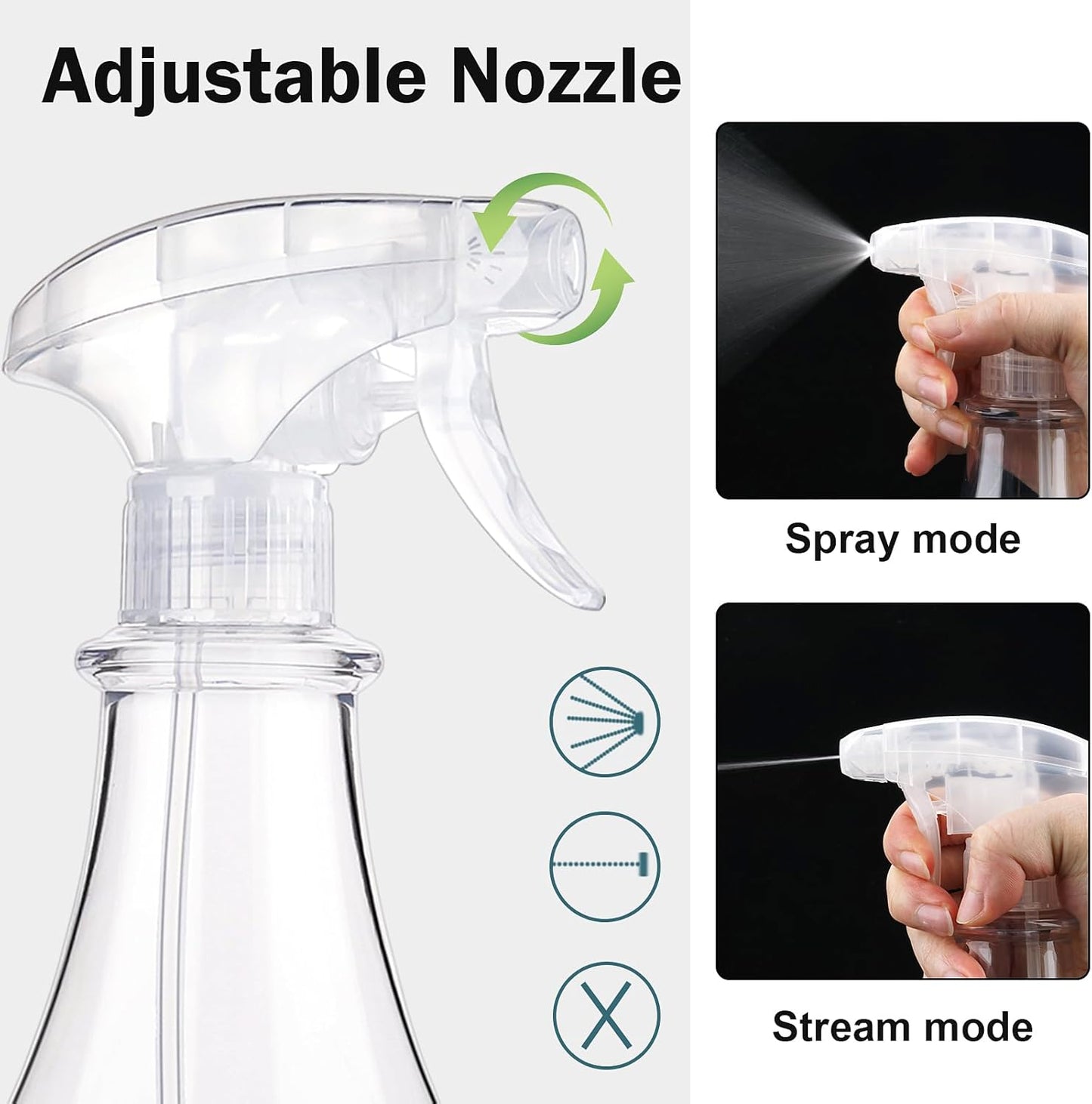 Plastic Spray Bottles Empty Spray Bottle 28.4oz Heavy Duty Spraying Bottles Mist/Stream Water Bottle for Cleaning Solutions, Plants, Pet, Essential Oils, Hair (Clear4)
