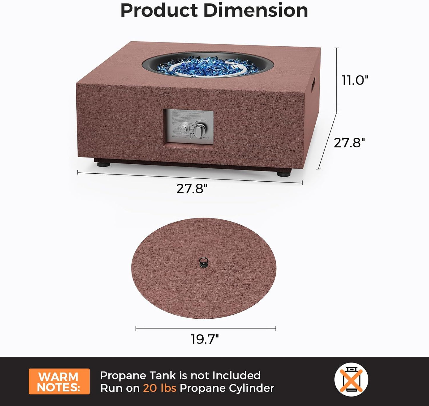 Jocoevol 28 Inch Fire Pit Table Propane Fire Pit 40,000btu Gas Fire Pits for Outdoor Outside Patio with Burner Lid, Glass Rocks