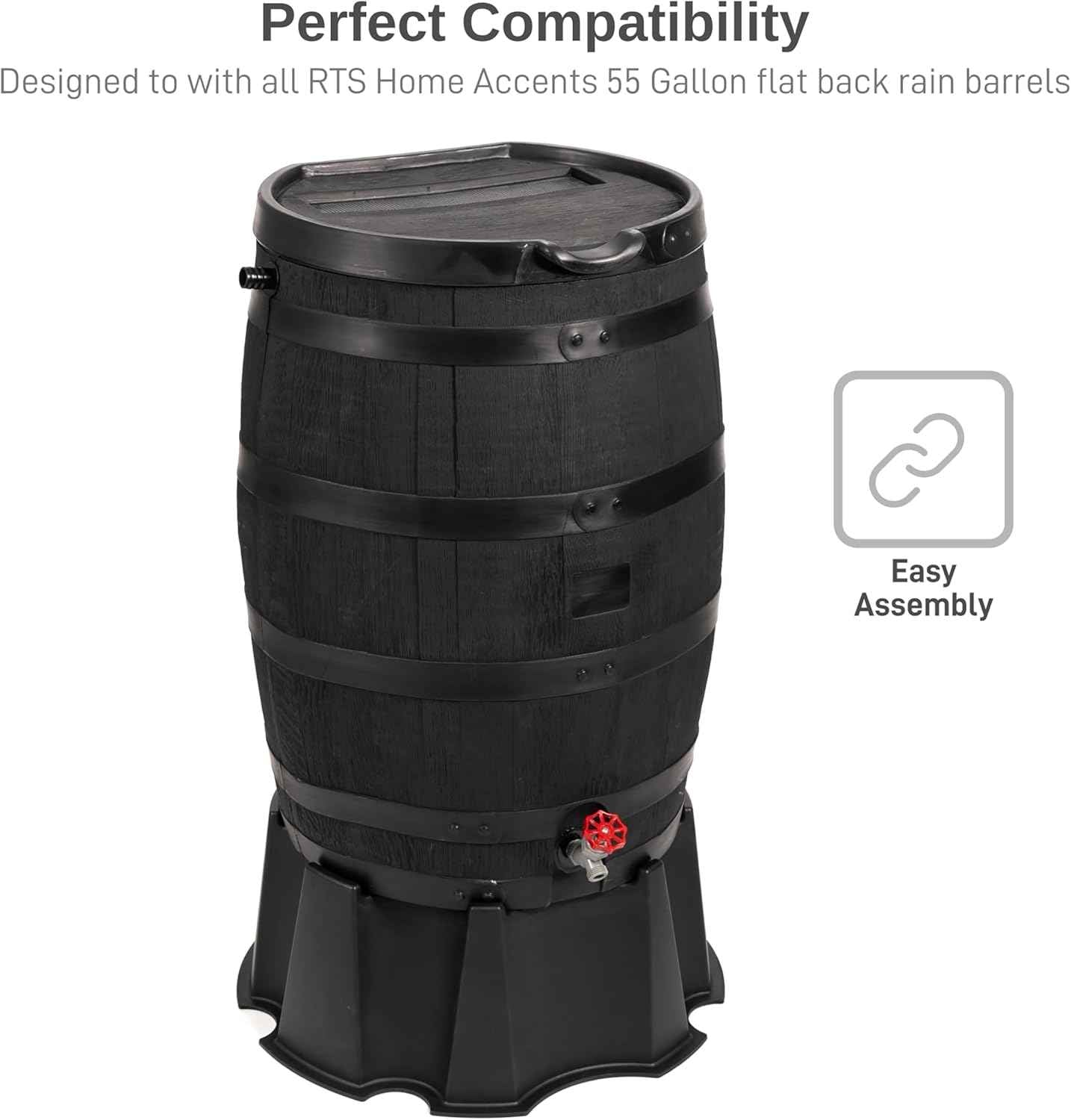 RTS Home Accents 55-Gallon Rain Barrel Stand, Made from 100% Recycled Material, Black