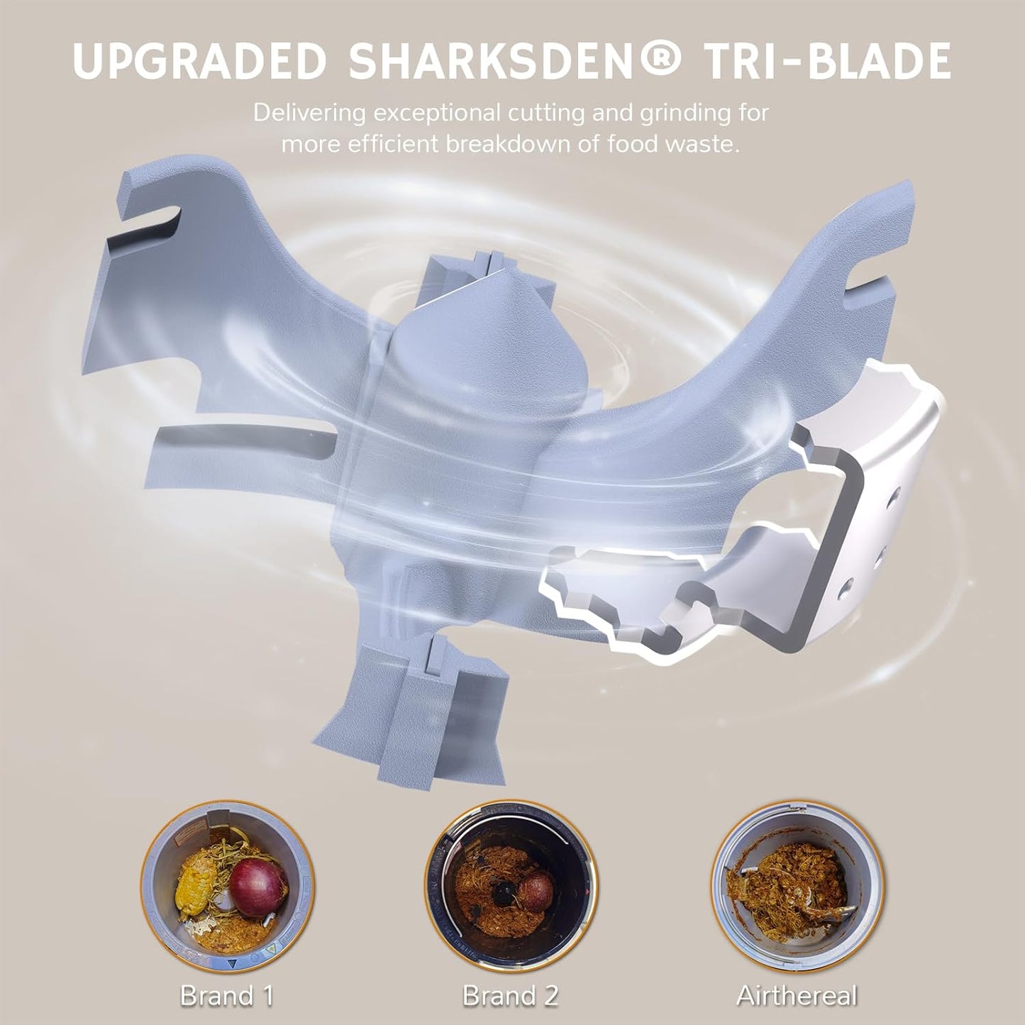 Airthereal Revive Electric Kitchen Composter with Visual Cover, Upgraded SHARKSDEN® Tri-Blade, Turn Food Waste and Scraps into Natural Fertilizer for Plants, R500-V, Grey