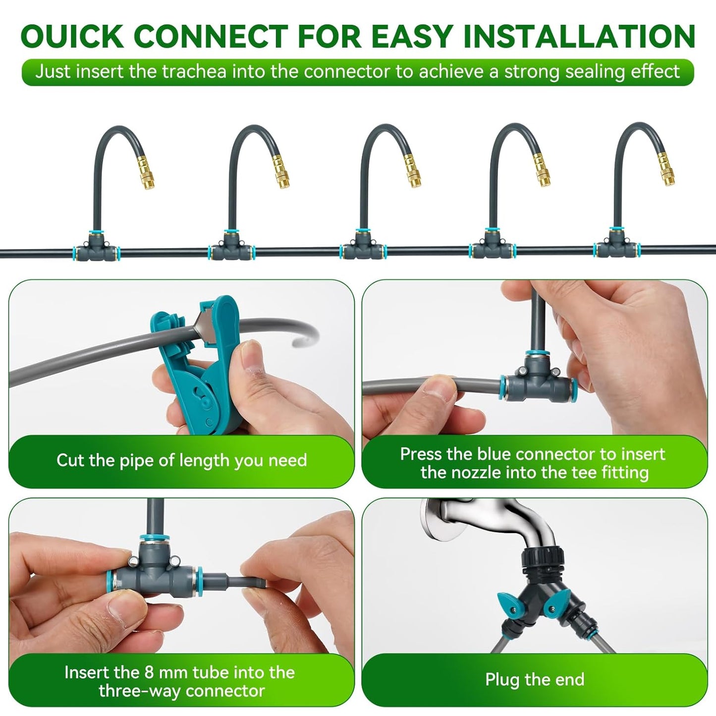 360°Adjustable Drip Irrigation System 200FT,5/16" Extra Long Garden Watering Kit with 32 Copper Nozzles,141Pcs Drip Irrigation Kit，Automatic Atomizing Plant Sprinkler for Large Yard, Greenhouse, Lawn