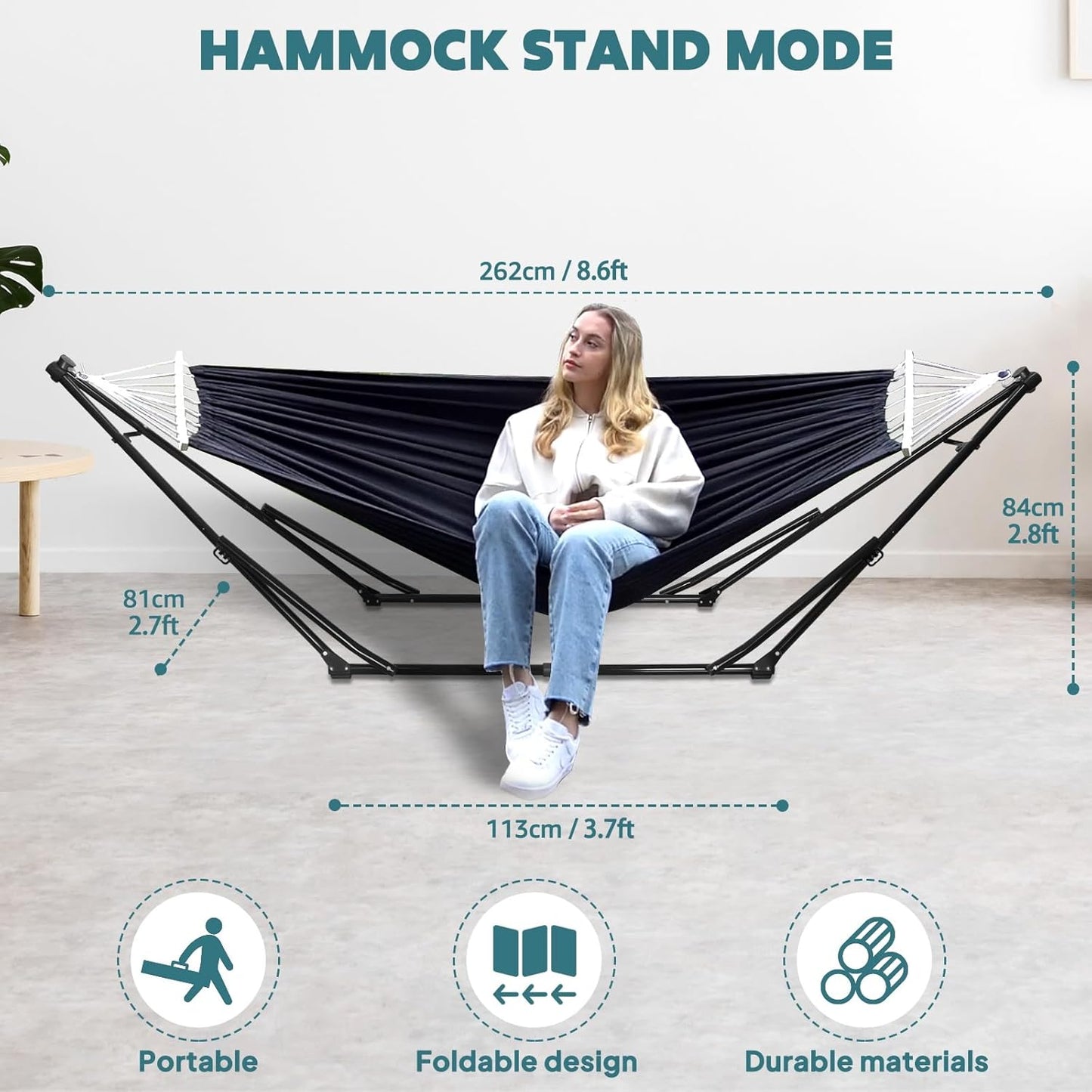 Anyoo 2 in 1 Hammock and Swinging Chair with Collapsible Steel Stand & Carrying Case,Portable & Adjustable,Easy Set Up for Outdoor,Indoor,Porch Swing,Patio,Garden,Camping Trip